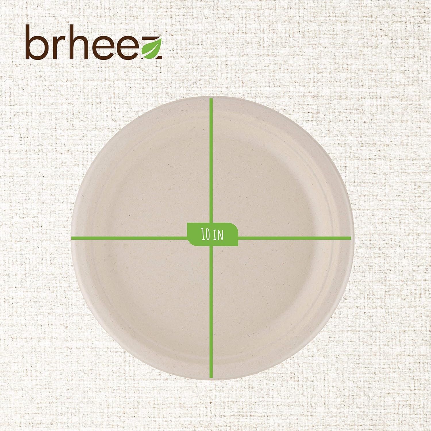 Greatest Product Brheez 10 Inch Round Heavy Duty Natural Bagasse Fiber Disposable Plates | Eco-Friendly & 100% Natural | Biodegradable & Compostable Plate | Paper Alternative | Pack of 110