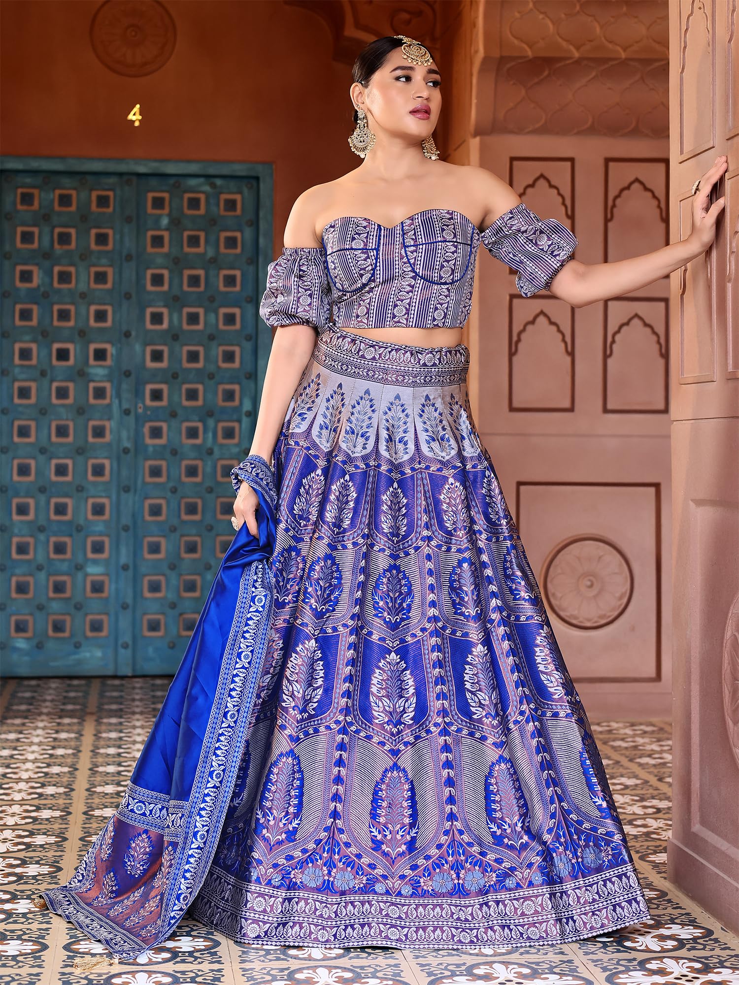 PURVAJA Lehenga Choli damski zestaw ze sztucznego jedwabiu, półszyty
