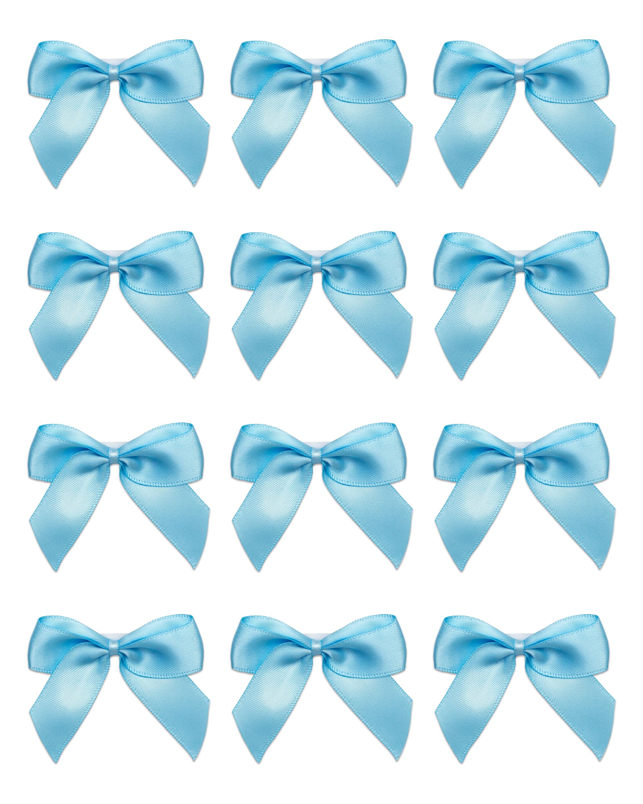Italian Options Satin Ribbon Bows Self Adhesive 12-Piece Pack, 5 cm Bow Width, Pale Blue