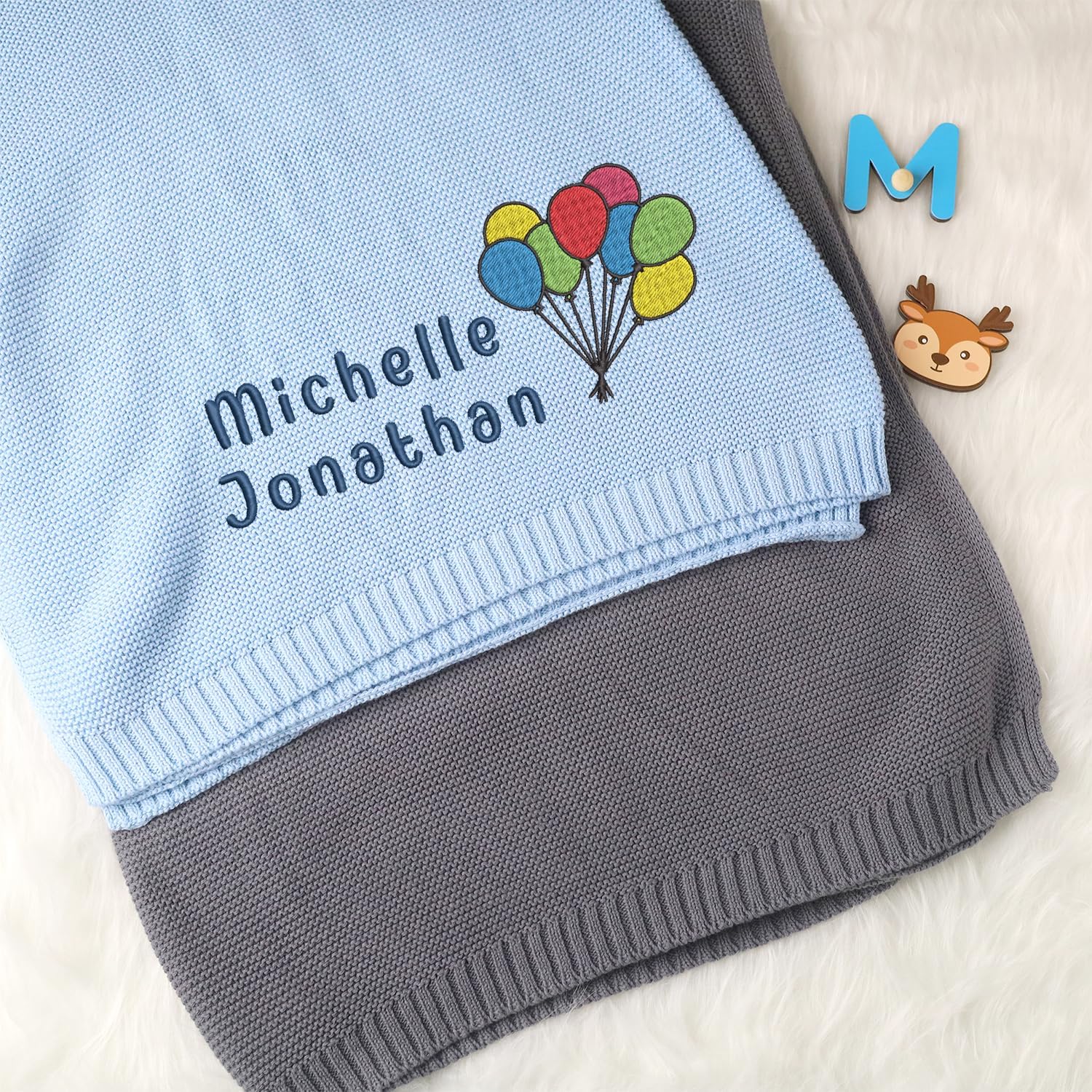Personalized Baby Blankets, Baby Blankets Embroidered Name, Embroidered Baby Blankets for Boys Girls, Custom Baby Name Blankets, Cotton Knit Embroidery Blanket, (Color 05)