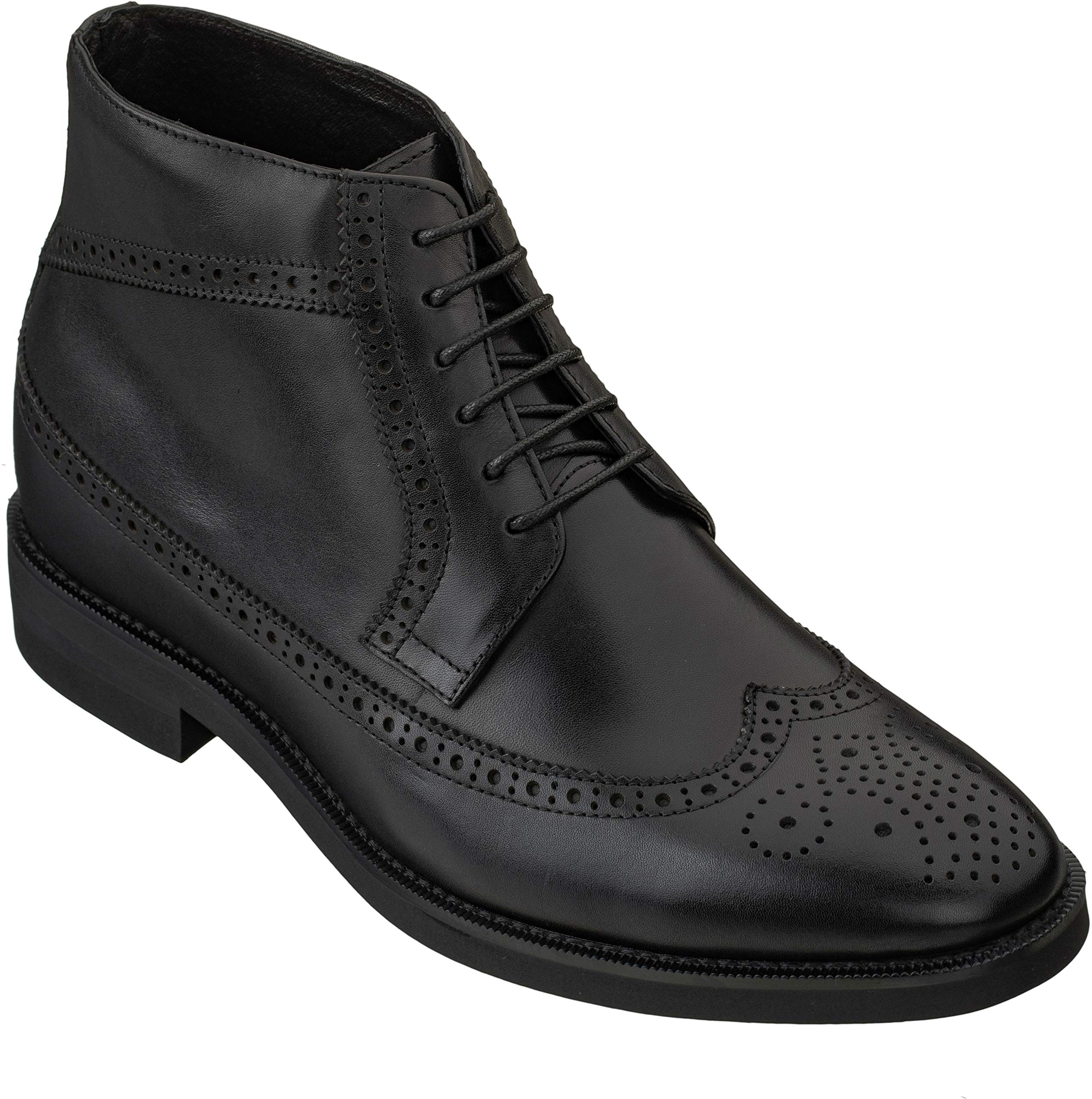 CALTOMen's Invisible Height Increasing Elevator Shoes - Premium Leather Lace-up Wing-Tip Dress Boots - 2.8 Inches Taller