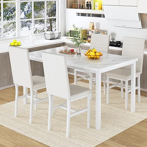 Miniatura 10 de tantohom Juego de mesa de comedor estilo mármol para 4 muebles de marco de metal mesa de cocina y sillas para 4 juego de mesa de desayuno con 4