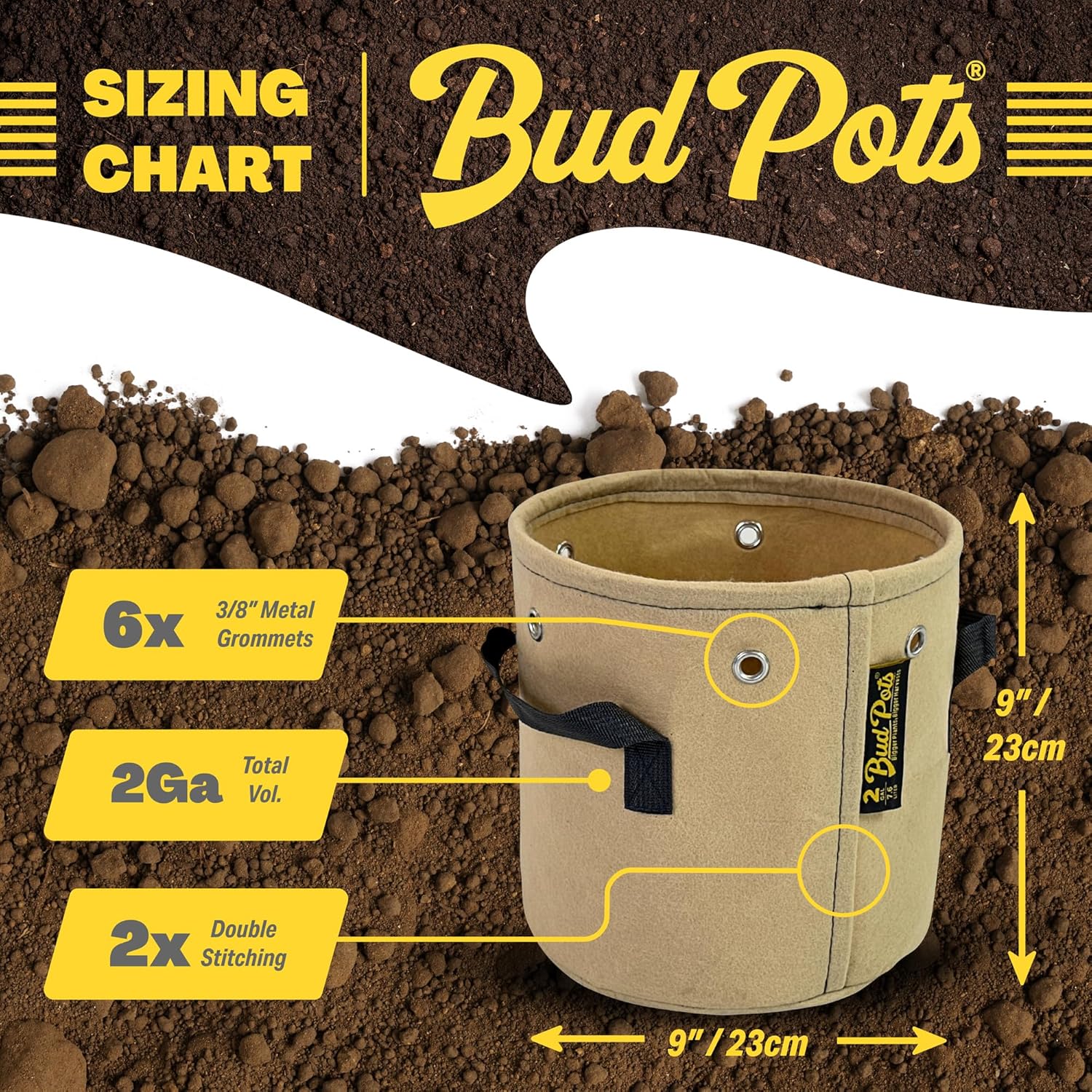 BudPots for Optimal Plant Growth | 2 Gallon Fabric Pots (7.5L) | 5-Pack | Metal Reinforced Rim - Sturdy & Never Collapses | Promotes Dense & Healthy Roots | Low Stress Training | Reusable