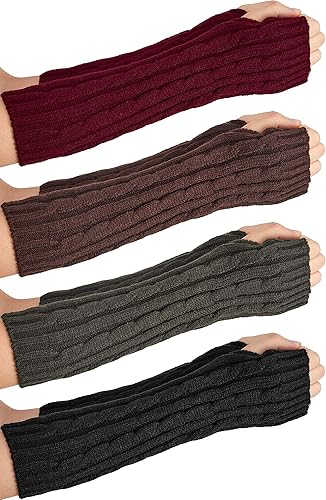 4 pares de guantes de punto calentadores de brazos de invierno largos sin dedos guantes con agujero para el pulgar guantes para mujeres y hombres