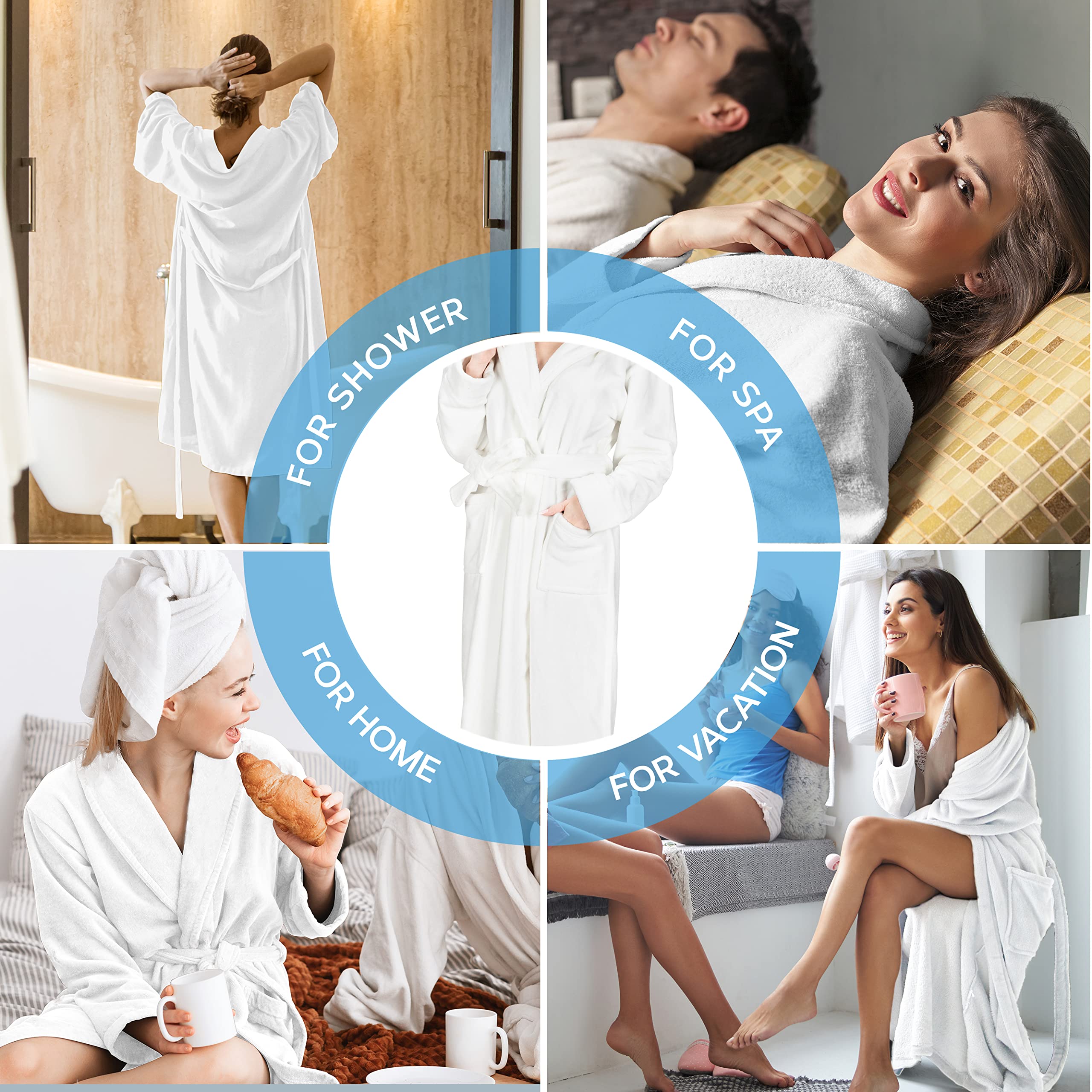 MONHOUSE Womens Dressing Gown - Premium Super Soft & Cosy Long Bathrobe - Ladies Thick Flannel Luxury Housecoat - Warm Fluffy Shearling Spa Robe for Her - Sherpa Bathrobe - White UK 16-18