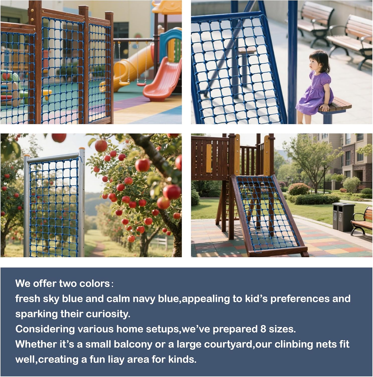 Upgraded Kids' Polyester Climbing Net, 8 Sizes, Heavy-Duty & Exquisite, Ideal for Indoor/Outdoor Playscapes - Treehouse, Gym, Balcony - Enhanced Safety (Navy Blue, 3ft x 6ft)