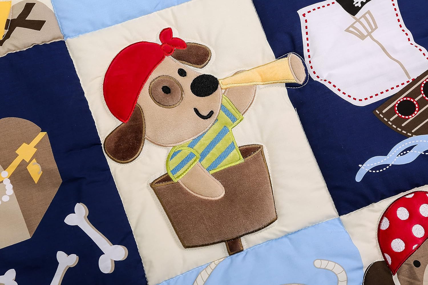 3 PC Navy Blue Bear Pirates Theme Nursery Crib Bedding Set Baby Boy Pirate Themed Bedding Set Quilt + Dust Ruffle + Fitted Sheet