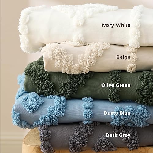 Miniatura 9 de Bedsure Funda de edredón bohemia tamaño Queen Ropa de cama bohemia copetuda beige, ropa de cama bordada estilo rústico chic para todas las