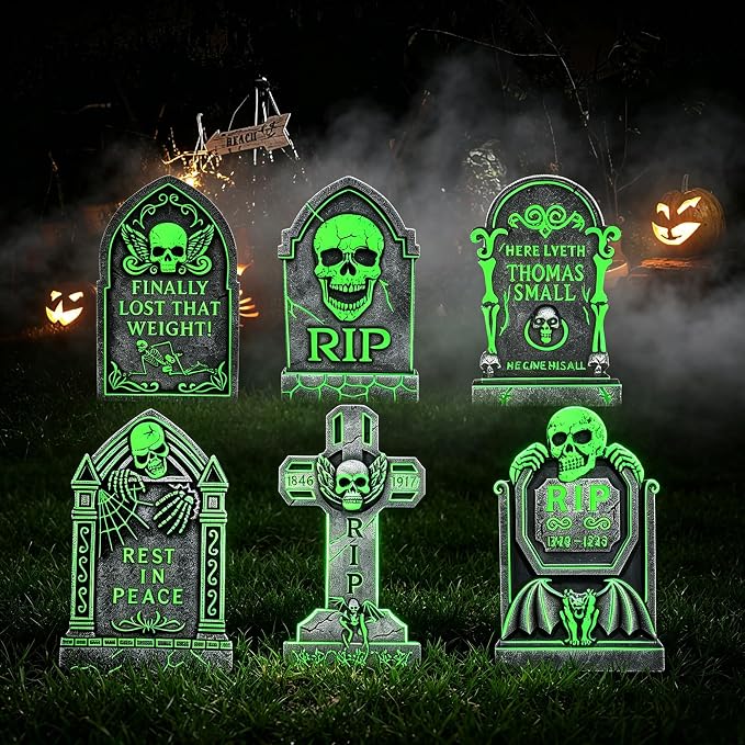 6pcs Solar Outdoor Glow in the Dark Grave Halloween Tombstone Yard Signs