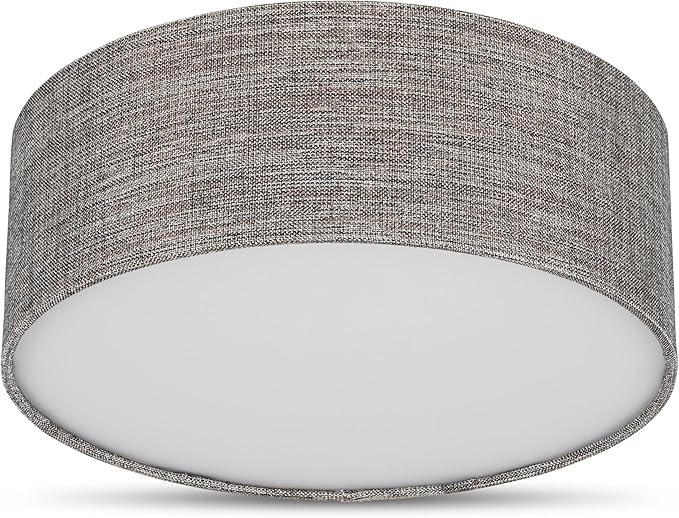 REV Lámpara de techo LED - Lampada da soffitto rotonda, 30 cm, con paralume in tessuto in stile vintage - ideale per camera da letto e soggiorno, marrone-argento