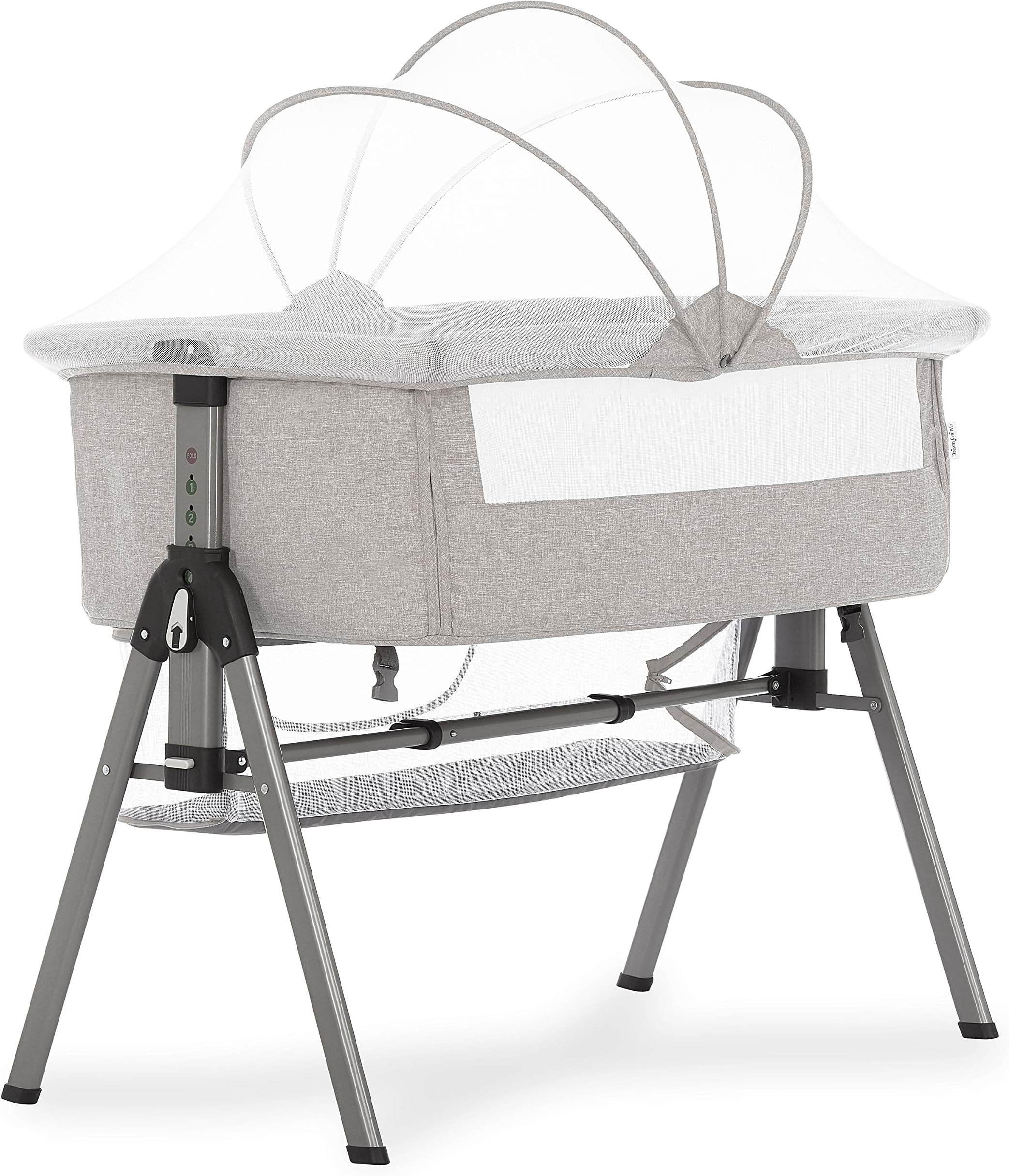 Dream on Me LotUS Bassinet & Easy Folding Bedside Sleeper With Height AdjUStable Baby Travel Crib Grey, 1 Count (Pack Of 1)