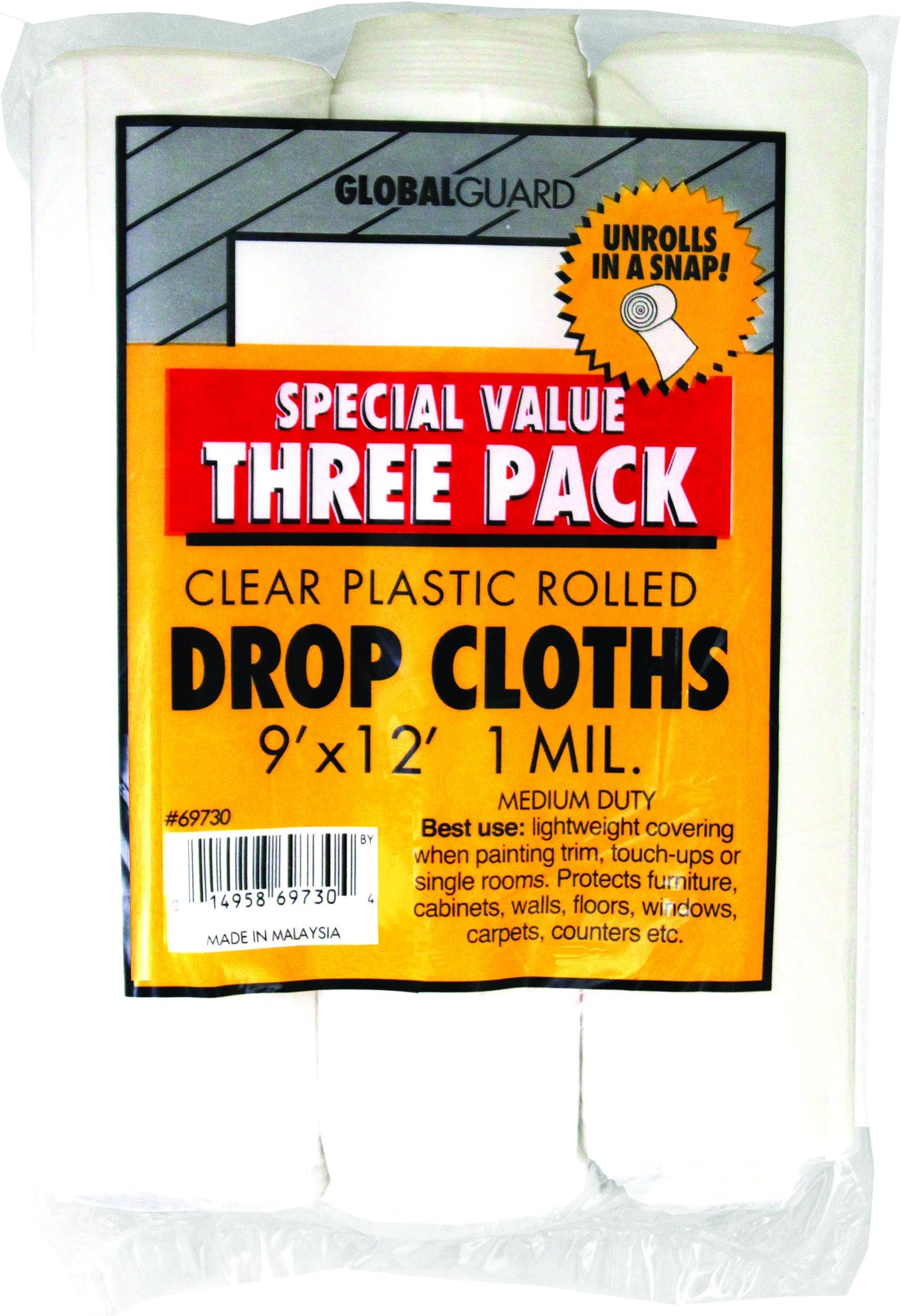 PILOT FISH 2 Il Plastic Drop Cloth For Painting, Plastic Sheeting 3 Pack 9x12 Feet Waterproof - View #3