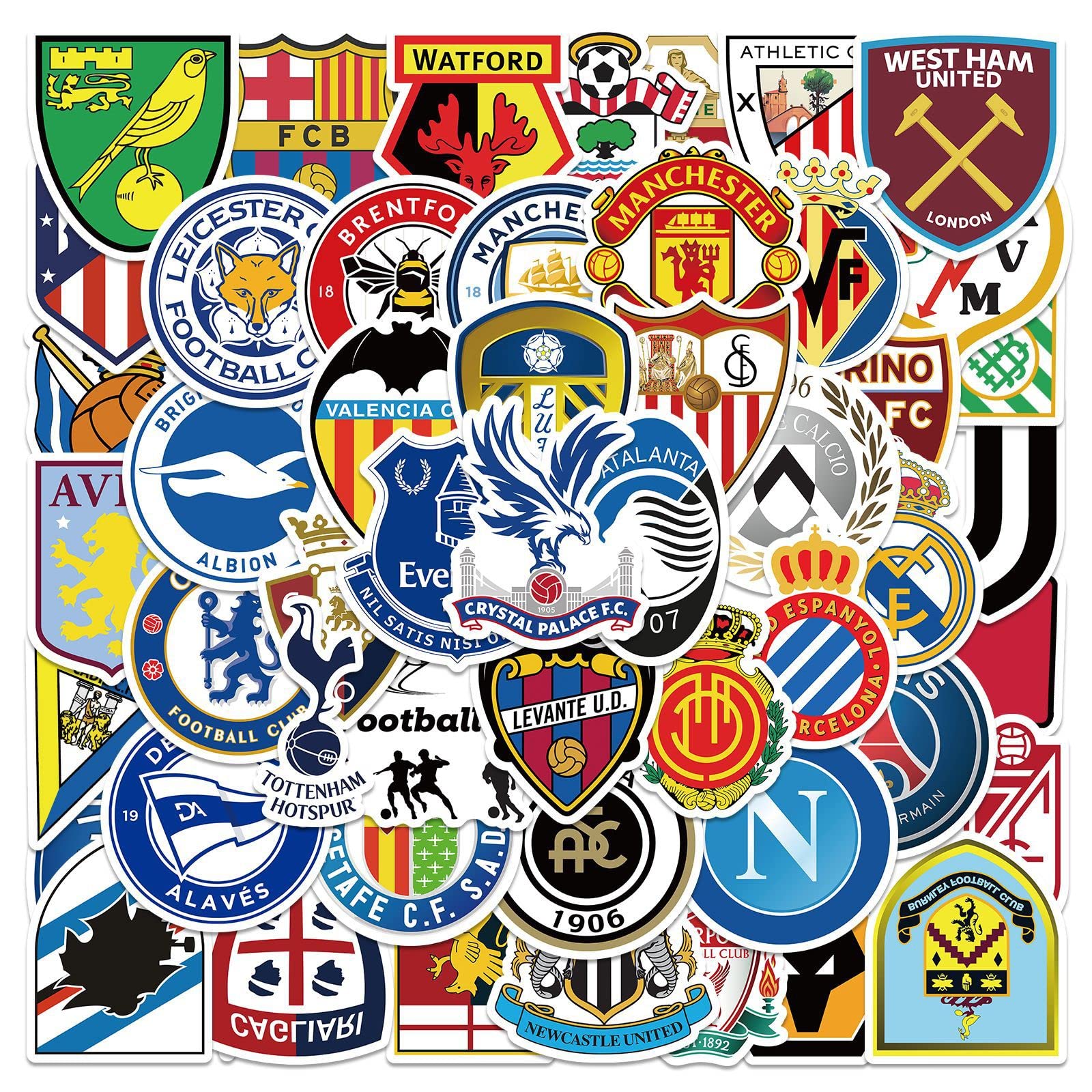 Logo della squadra di calcio adesivi pack 100 pezzi per bottiglia d'acqua Laptop Car Skateboard Mens Cave Decor Adolescenti Adulti