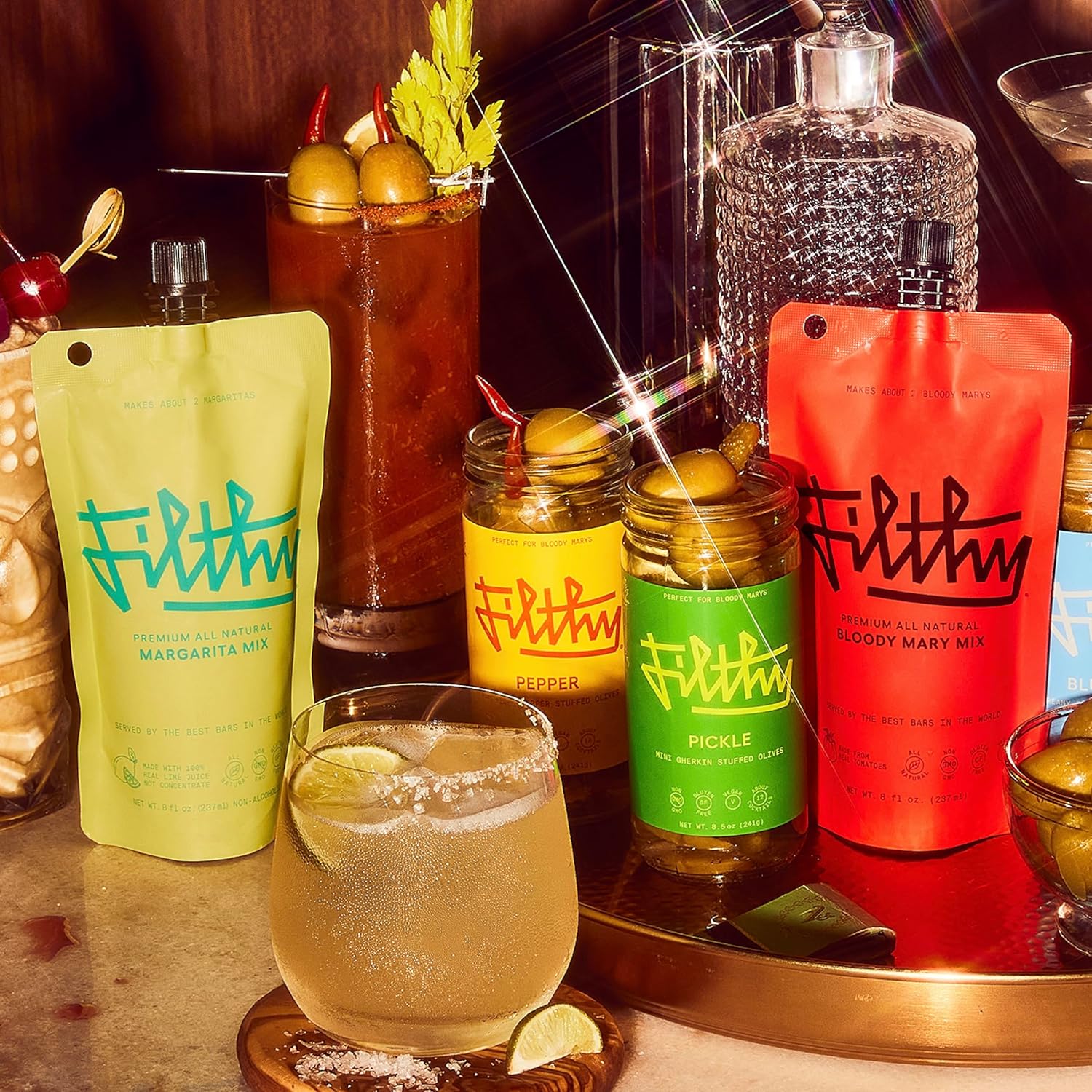 Filthy Margarita Mix & Bloody Mary Mix, Premium Cocktail Mixers for Easy At-Home Hosting for Parties and Events, All-Natural, 32 Oz Pouch Each
