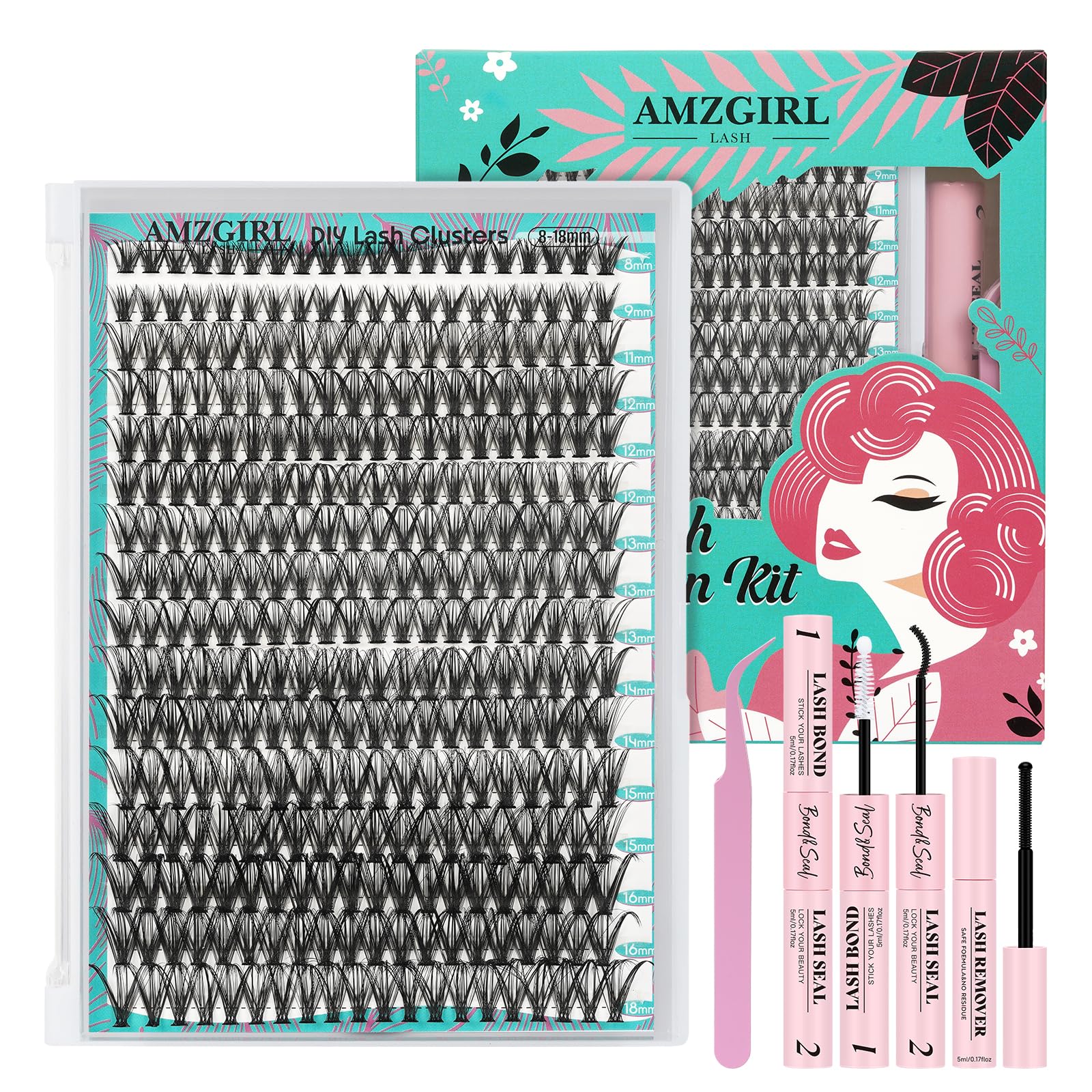 Lash Extension Kit,DIY Individual Lash Clusters Kits,with Bond And Seal,Lashes Remover For Eyelashes Extensions,Applicator Tool For 320Pcs False Eyelash Clusters(40D,D-Mix8-18mm|Set)