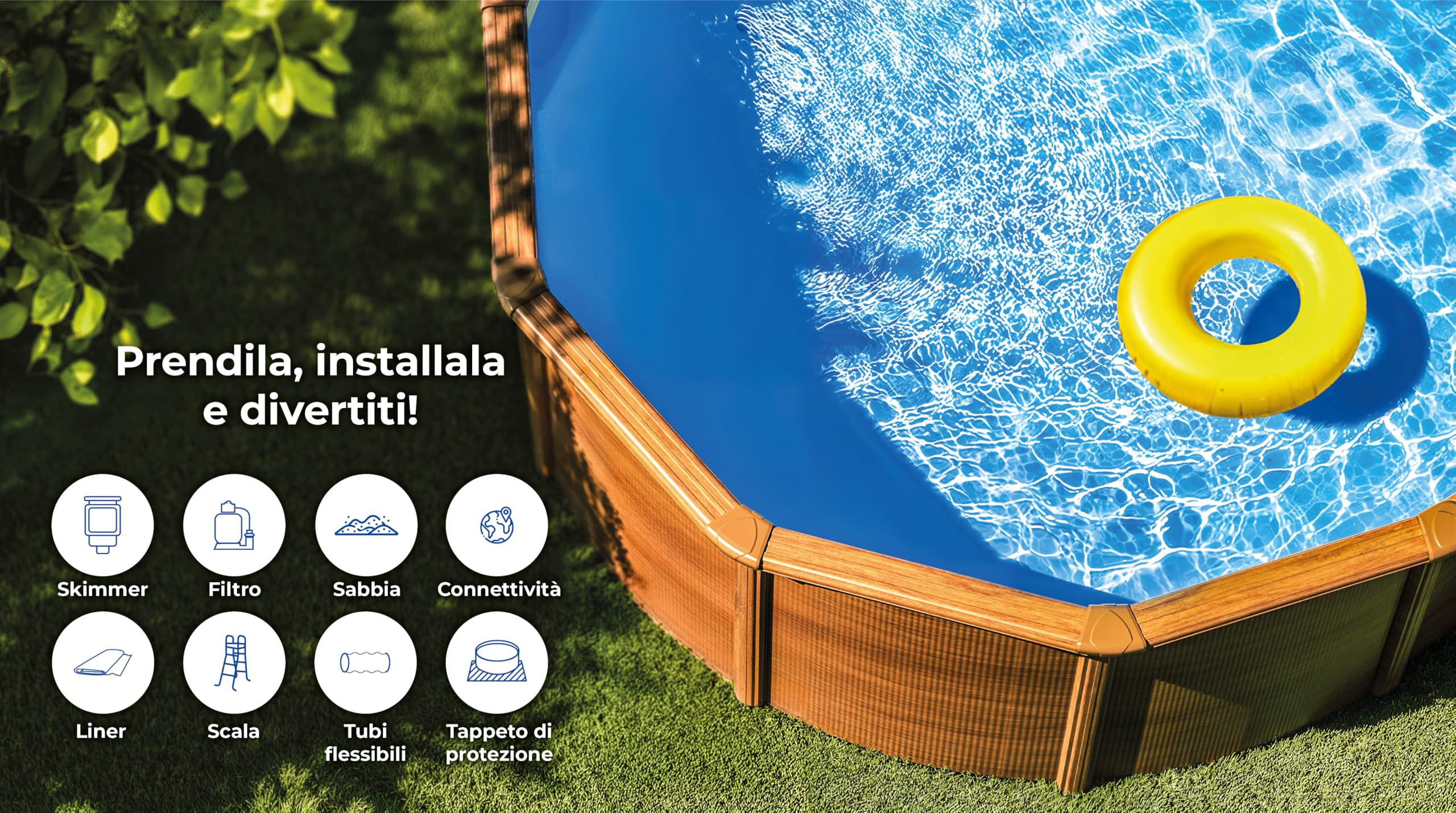 Piscina Gre KITPROV6188WO Amazonia. - Piscina fuori terra in acciaio, ovale con aspetto in legno. Piscina scomponibile per Giardino. 610 x 375 x 132 cm