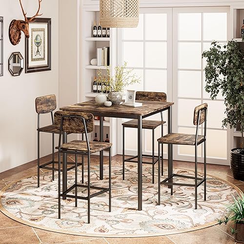 Miniatura 7 de NUNU LAB Mesa de cocina y sillas de 4, juego de mesa de comedor para 4 personas con ahorro de espacio, juego de comedor industrial resistente que