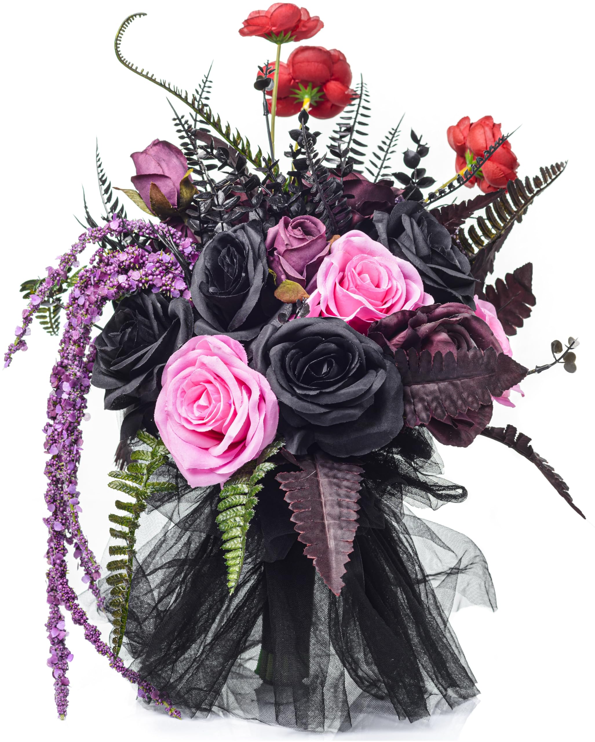 10 Schwarze Halloween Rosen - Gothic Kunstblumen Aus Stoff Für Deko & Partys