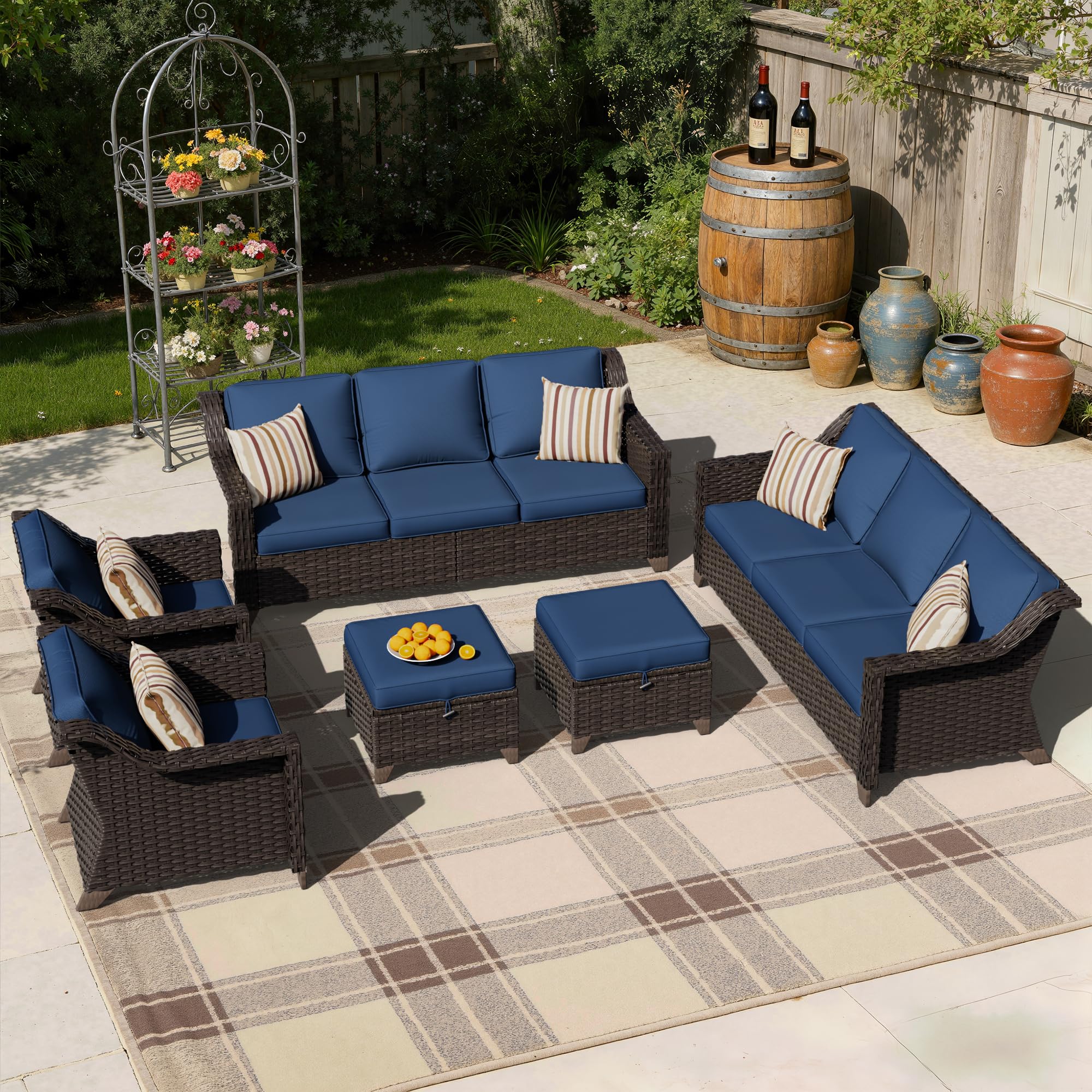 6 Piece Patio Furniture Set, Wicker Outdoor Conversation Set