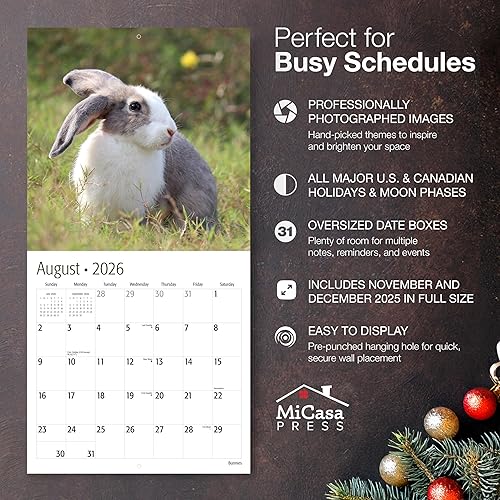 Miniatura 2 de MICASA - Calendario mensual de pared colgante de conejitos 2024, 12 x 24 pulgadas, abierto, papel grueso y resistente, para regalo, animales para