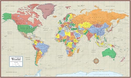 Mapa mundial laminado de elite contemporáneo gigante, para pared, de 48 pulgadas x 78 in