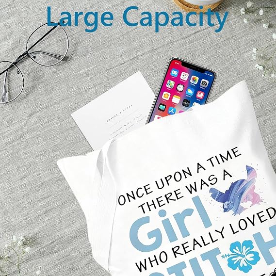 Stitch Canvas Tote Bags for Women Girls, Cartoon lovers Shopping Bag, Large Capacity Shoulder Bags for School, Travel, Picnic, Work