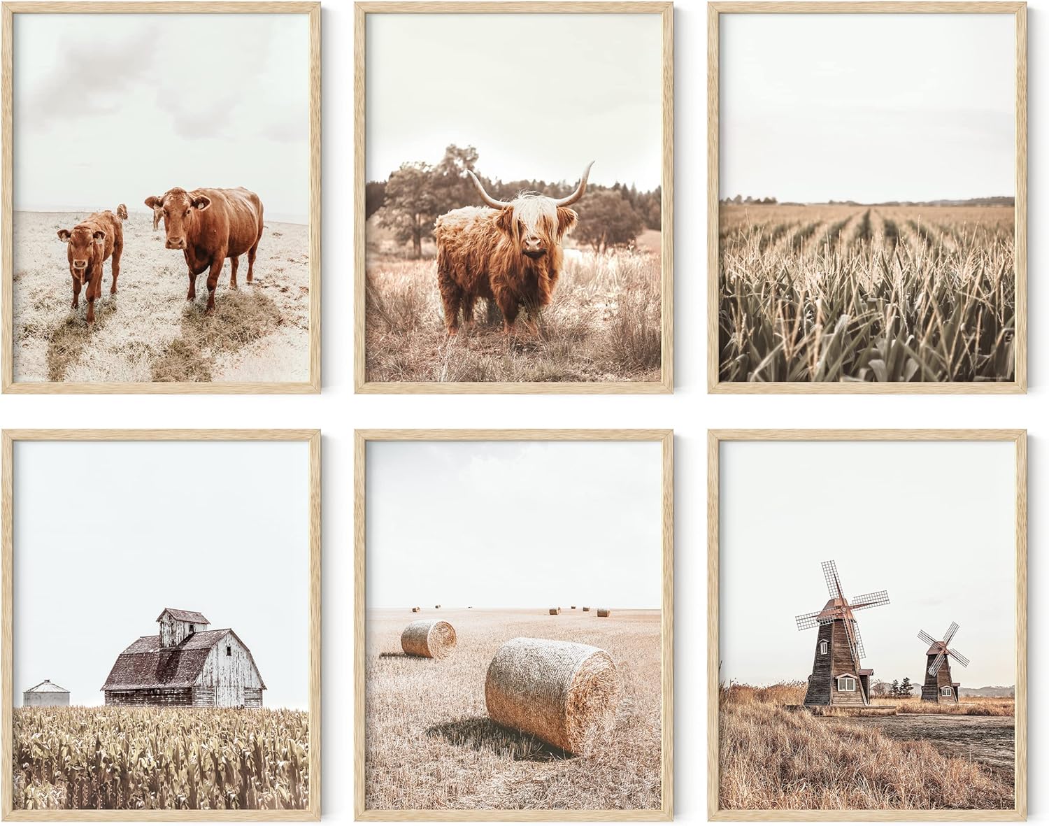 Haus and Hues Farmhouse Framed Art Set of 6 Cow Wall Art, Framed Wall Art Barns, Framed Wall