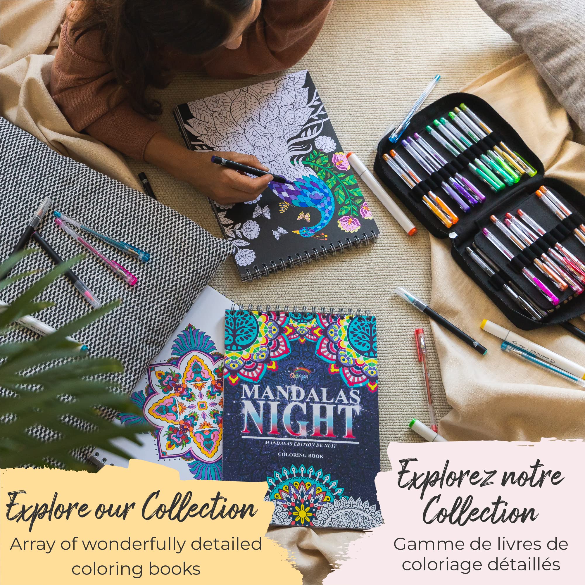 Mandala Night - Adult Colouring Books by Colorya - Spiral-Bound, Premium Quality Paper, No Medium Bleeding, A4 One-Sided Print