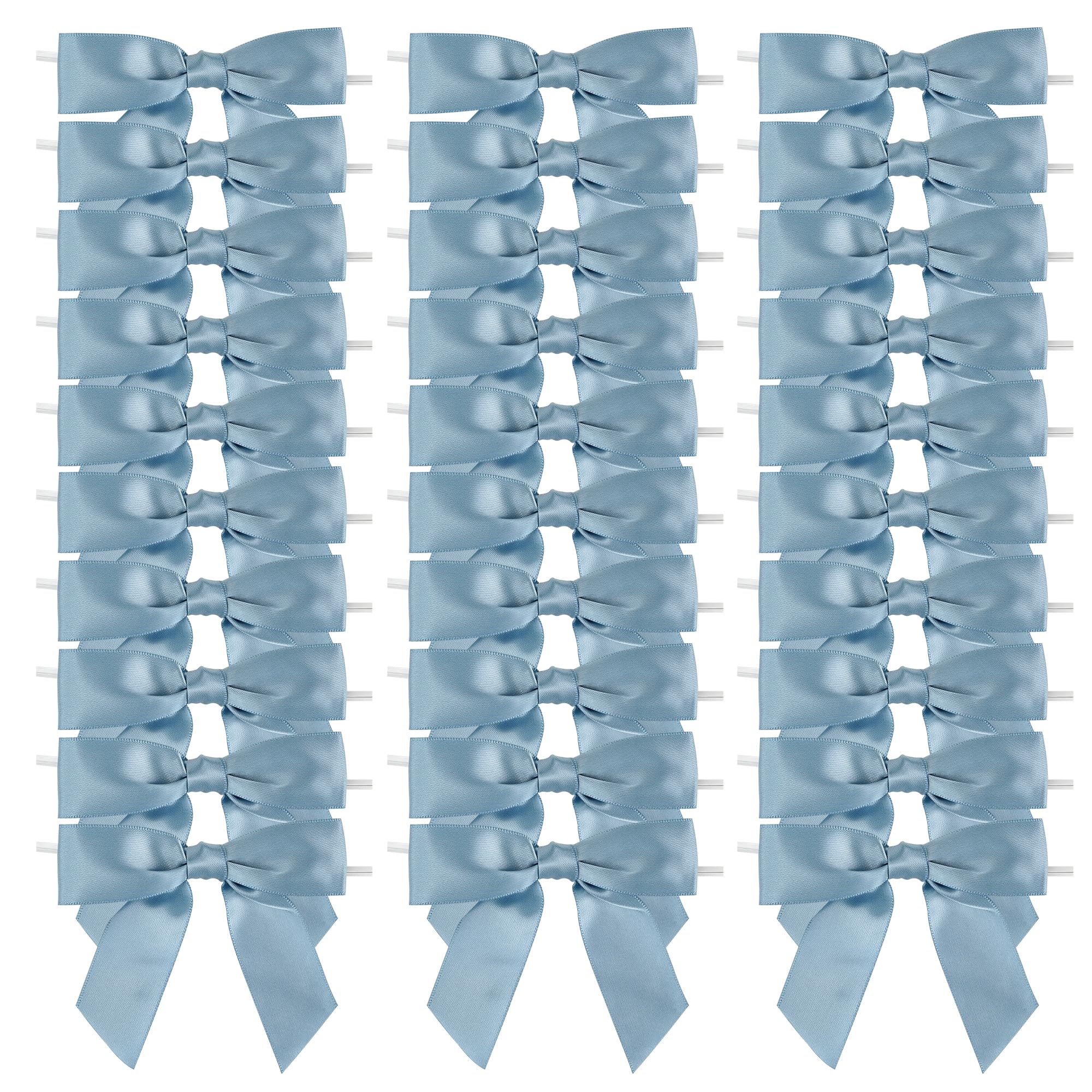 AIMUDI Dusty Blue Satin Ribbon Bows 3.5" Pre-Tied Twist Tie Bows for Treat Bags Gift Wrapping Cake Pop Goodie Bags Party Wedding Baby Shower Favor - 50 PCs