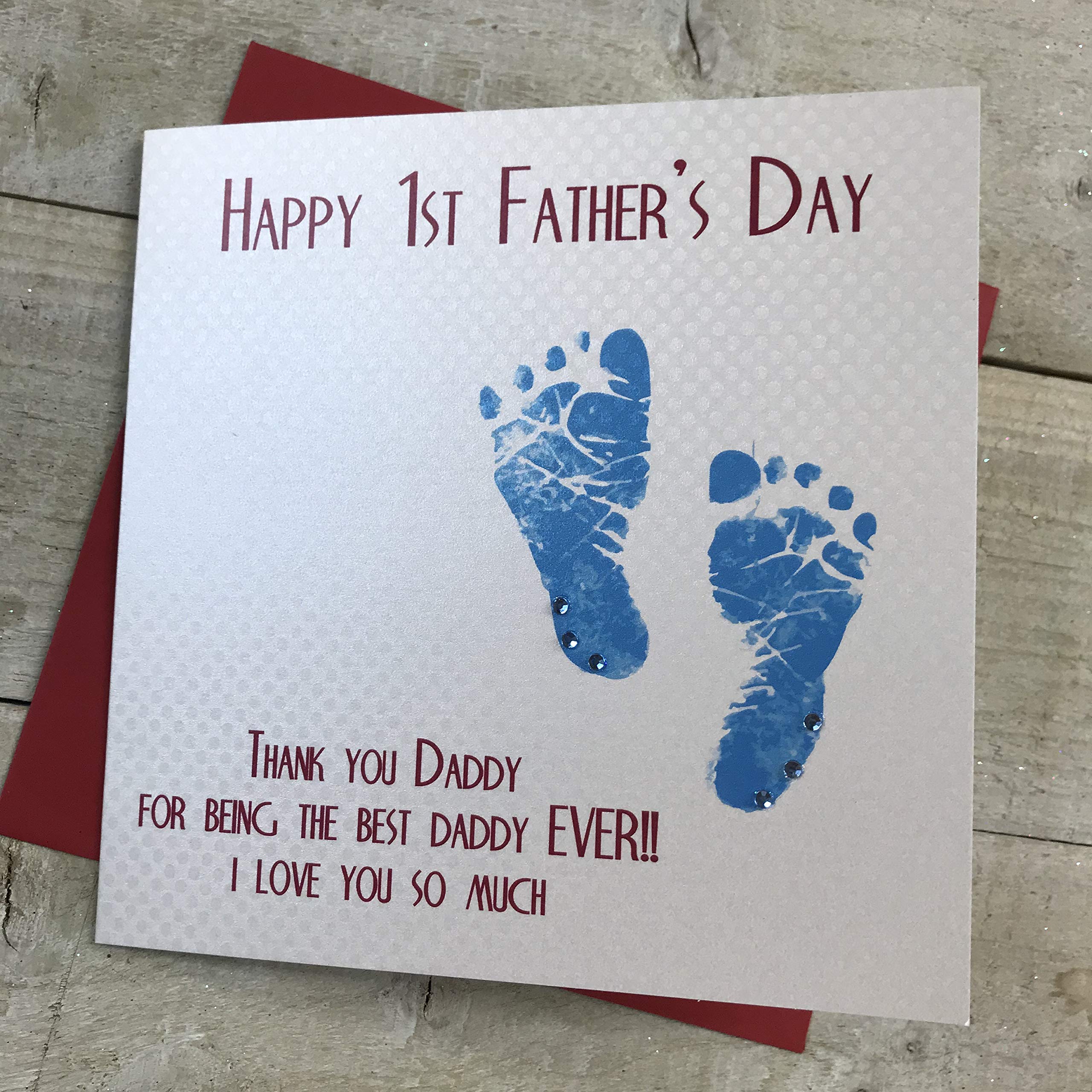 white cotton cards Happy 1st Father's Day Thank You Daddy I Love You So Much Handmade Card, White, Blue, FS8