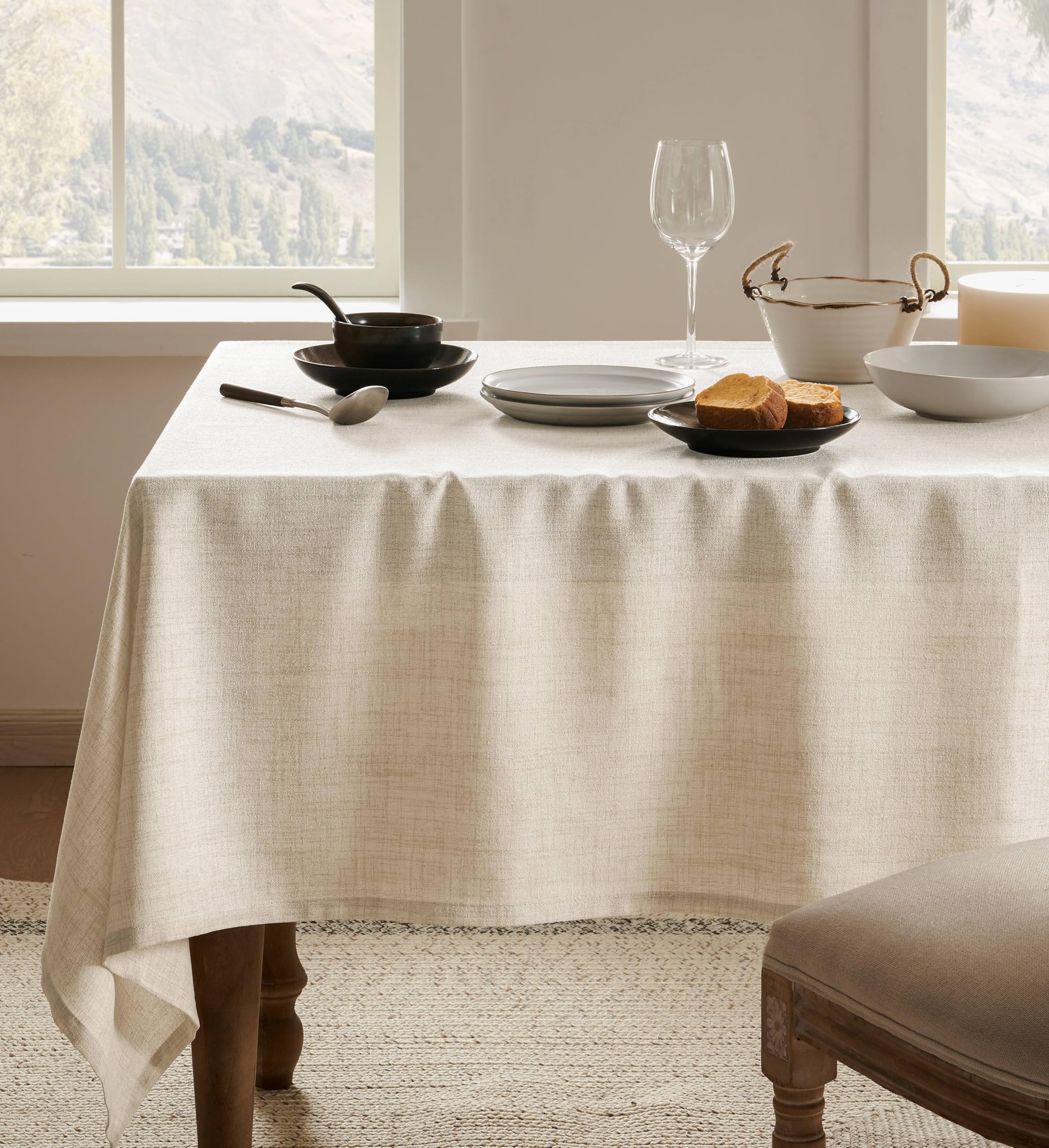 Photo 1 of YZJZEDS Farmhouse Linen Rectangular Tablecloth, Light Tan 60x120 Inch