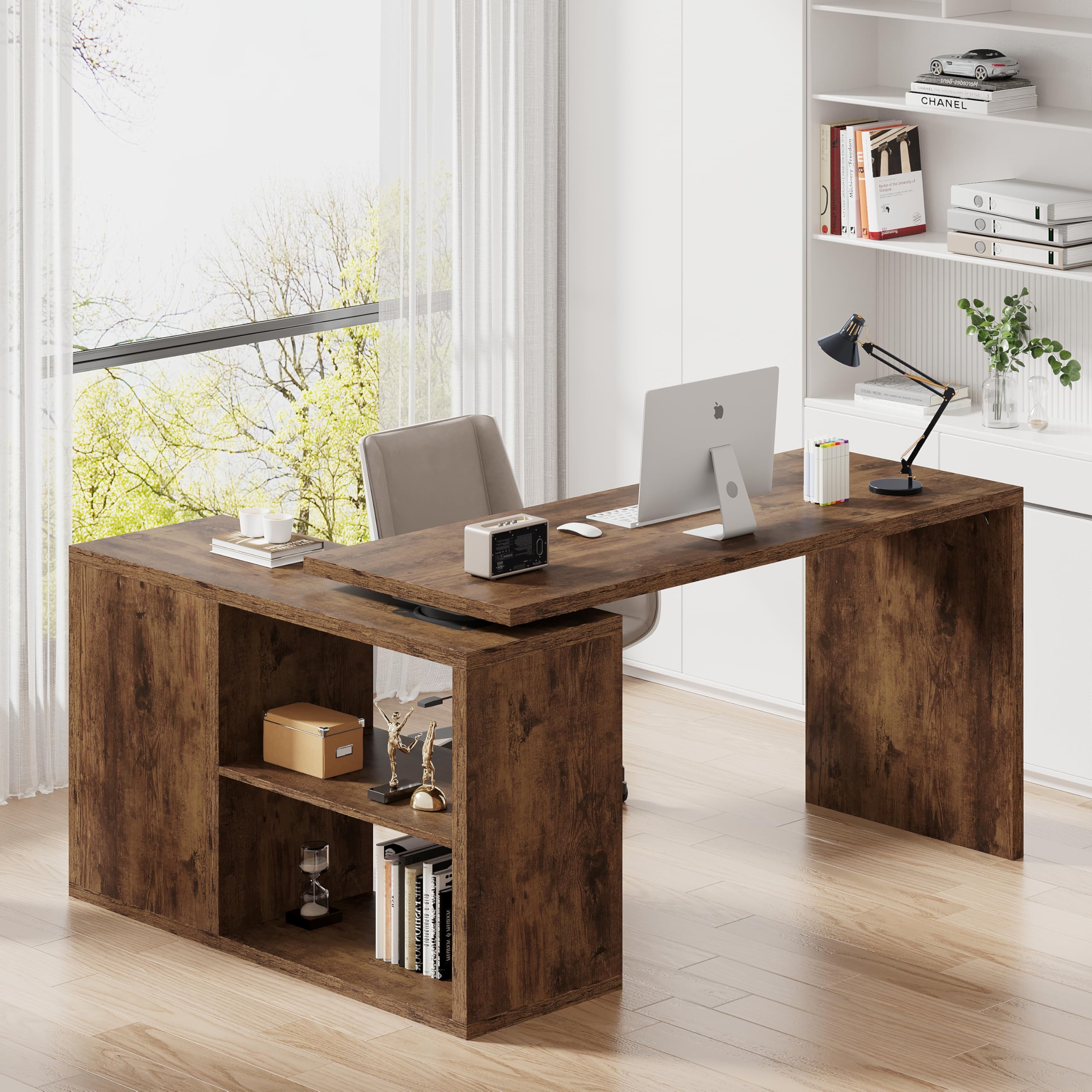 HSH Schreibtisch L Form Eckschreibtisch mit Stauraum Computertisch Bürotisch für Homeoffice Arbeitsplatz Holz Industriell Design für Wohnzimmer PC Tisch Rustikal Braun 140 cm