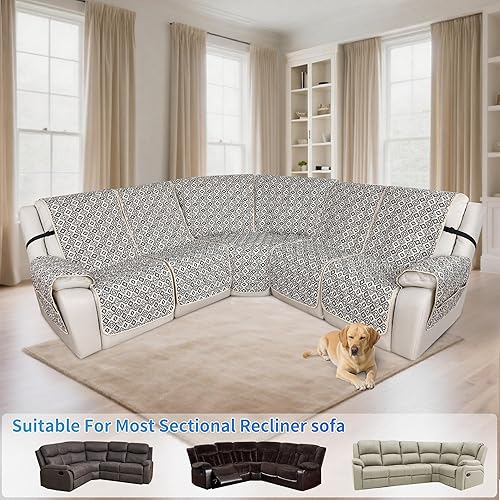 Miniatura 5 de ALIECOM Fundas de sofá modular reclinable en forma de L, 100% impermeables, fundas para sofá seccional, fundas lavables con estampado, protector