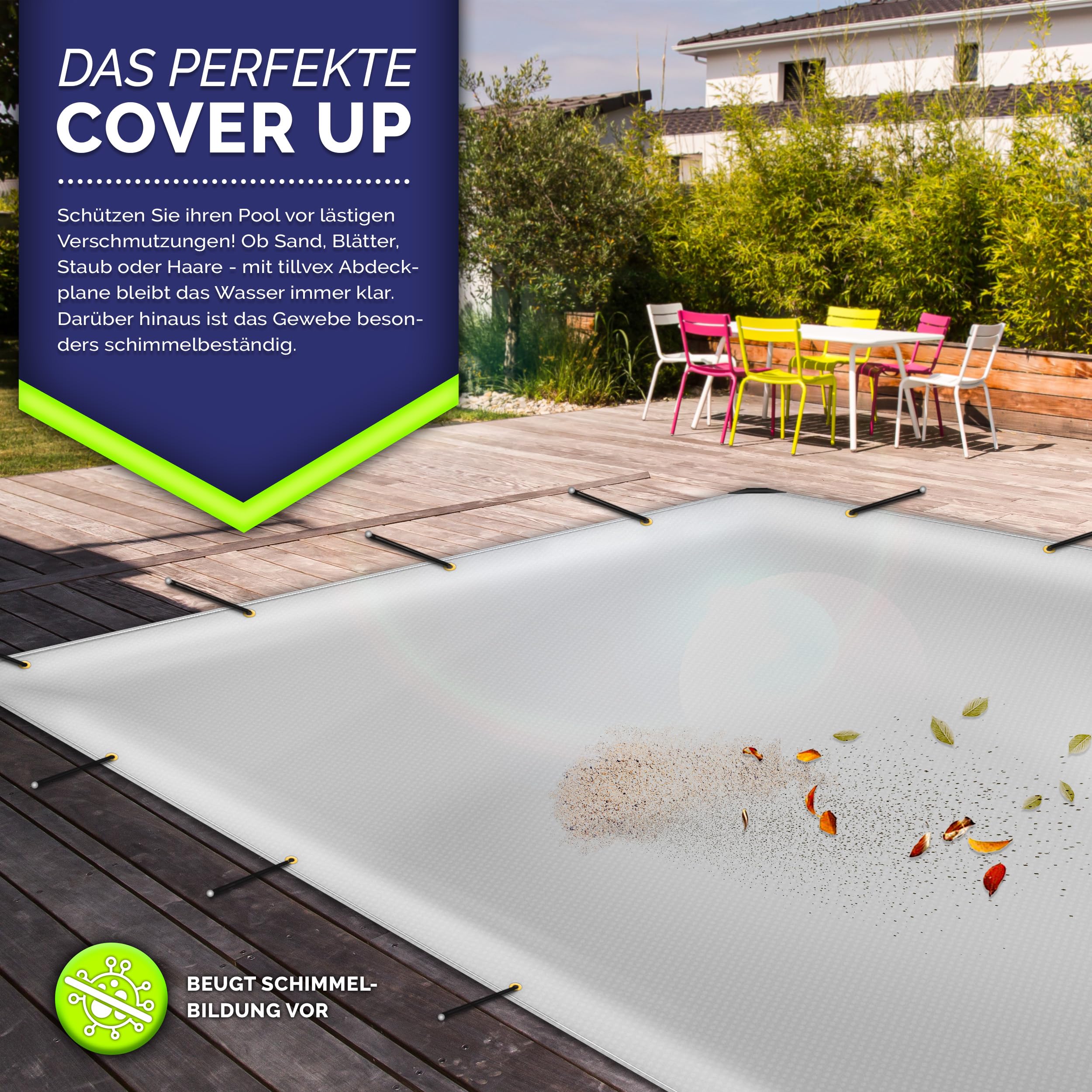tillvex® Abdeckplane mit Ösen + 10x Spanngummi & 15m Seil | Gewebeplane 650g/m² Wasserdicht & Reißfest | Premium PVC-Plane Universell LKW, Pool, Holz Gartenmöbel | Gartenplane Abdeckung (Grau, 4x8 m)