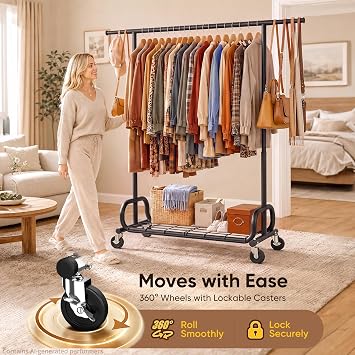 HOKEEPER Clothes Rack 450LBS Adjustable Garment Rack with Wheels, Black