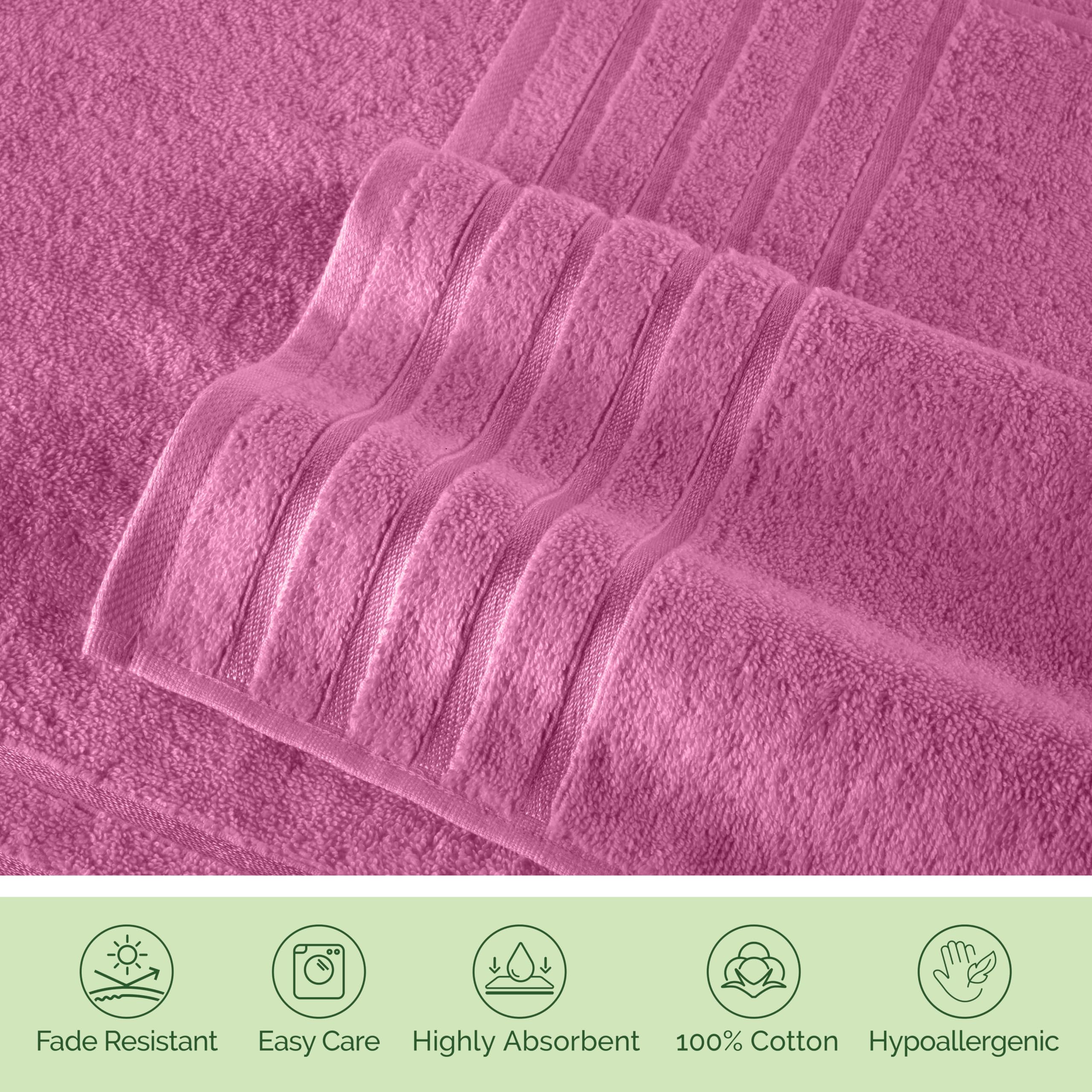 Elegant Comfort Set di 6 asciugamani in viscosa a 4 linee, di alta qualità, 100% cotone turco, ad alta assorbenza, include 2 salviette, 2 asciugamani per le mani e 2 teli da bagno, rosa chiaro