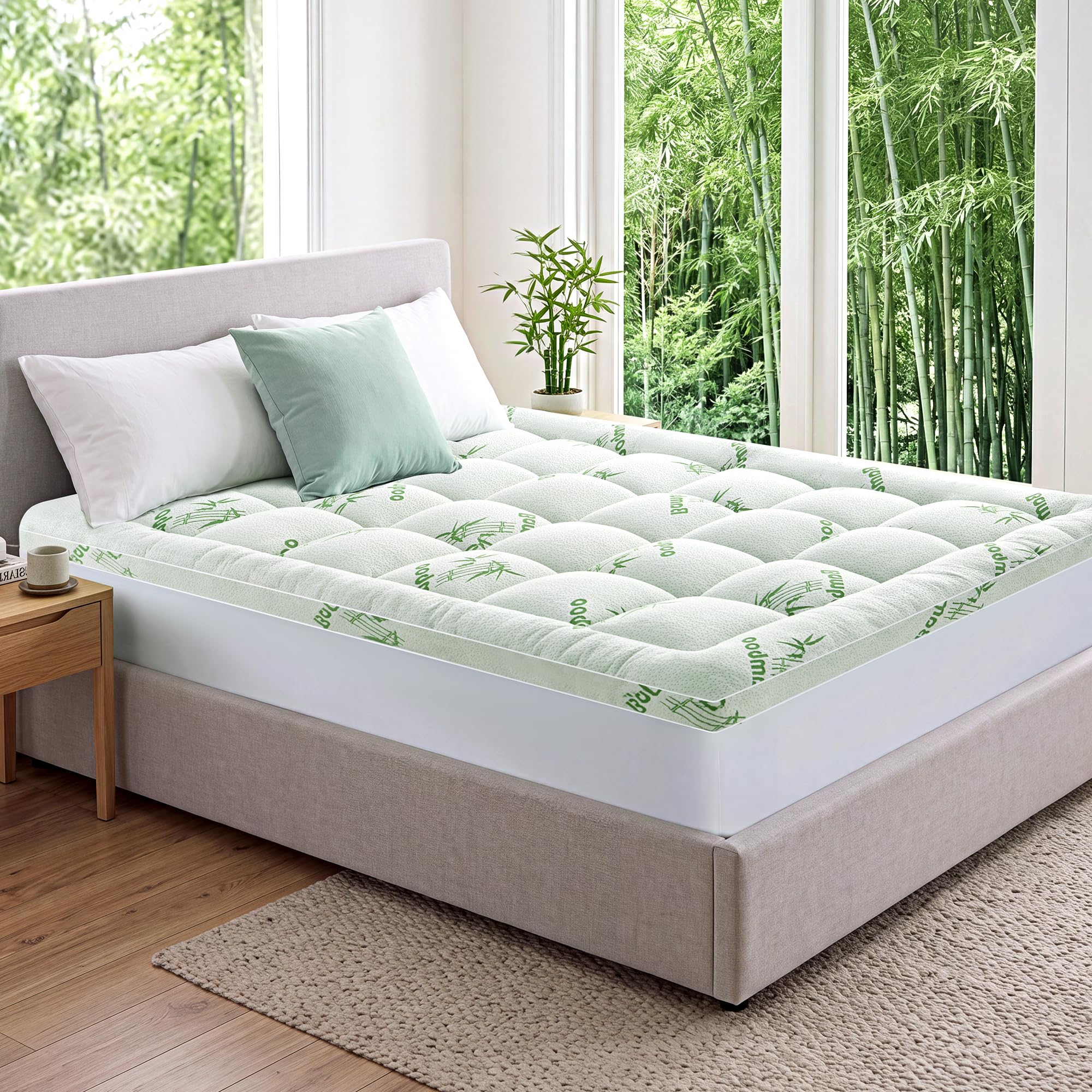Matratzentopper, Matratzenauflage aus Bambusfaser-Viskose | 1000g/m² weicher matratzen topper, mattress topper mit Taschen bis 40cm, matratzenauflage atmungsaktiv & maschinenwaschbar