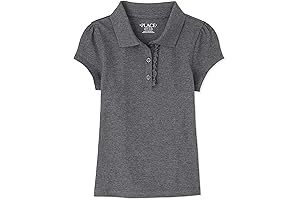 Girls' Short Sleeve Ruffle Pique Polo in Grey