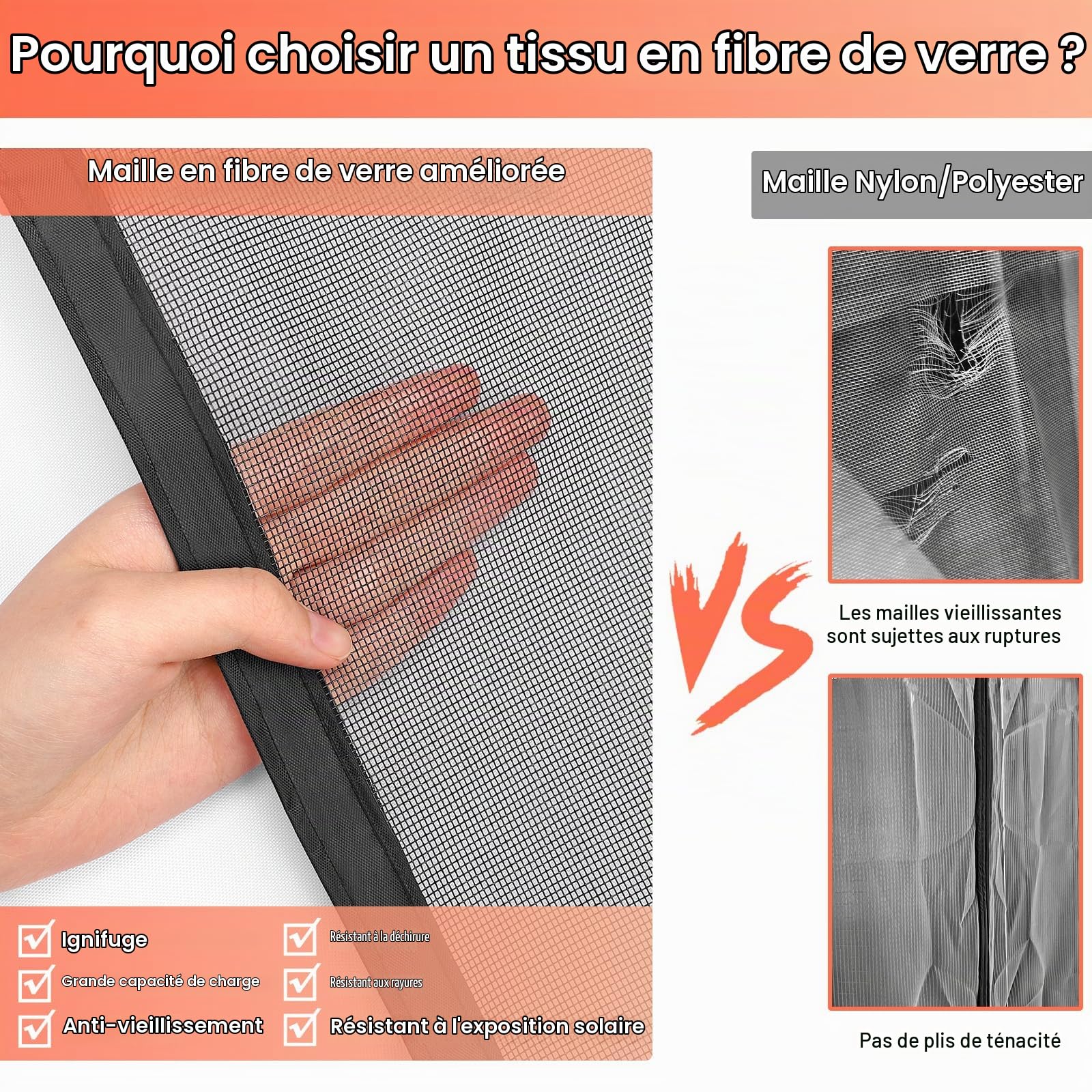 Moustiquaire magnétique de luxe, en fibre de verre, avec forte ignifuge et résistance à la déchirure, 110 x 220 cm, pour porte de balcon, sans perçage, avec aimants plus puissants