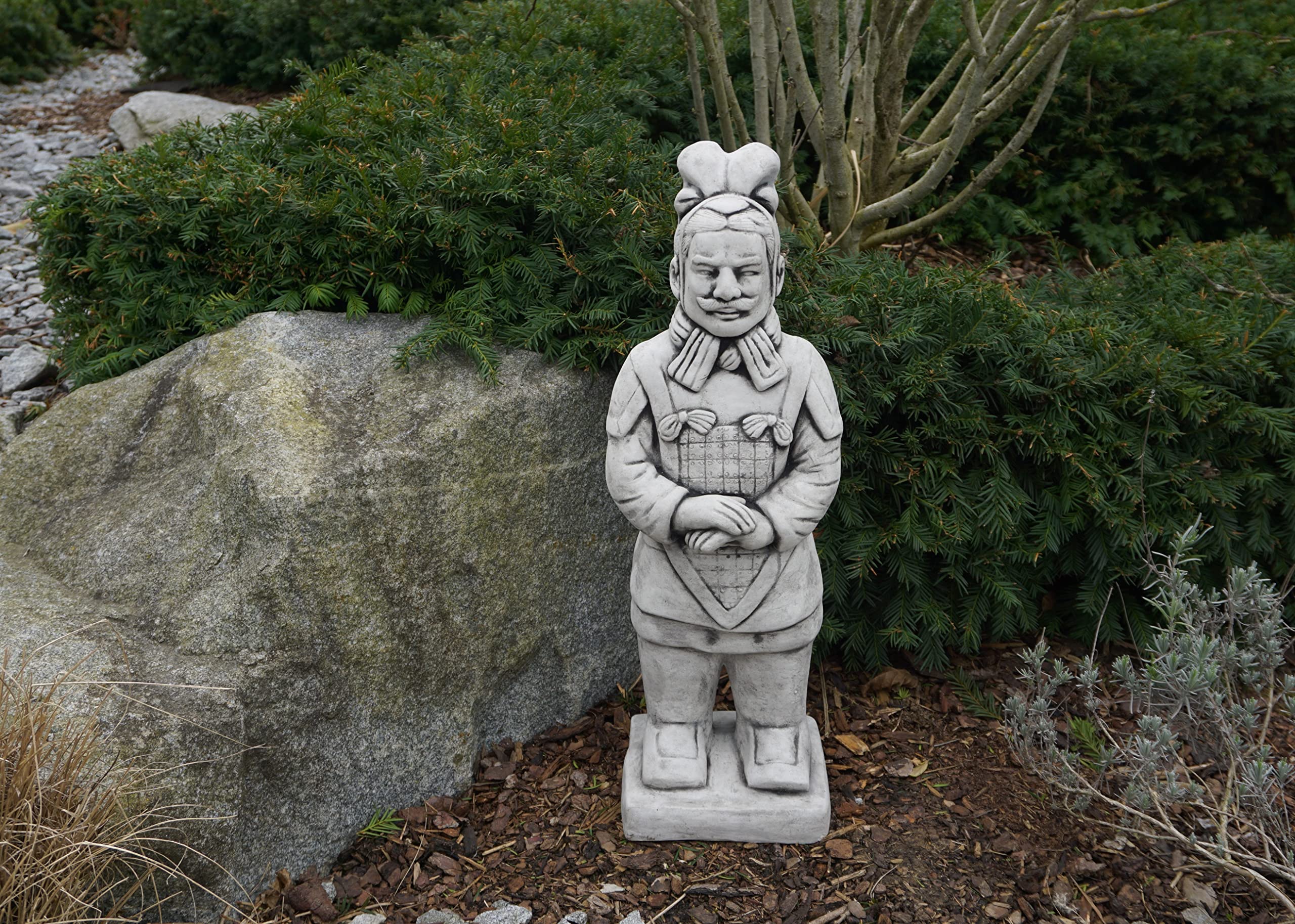 gartendekoparadies.de Terrakotta-Krieger, Steinfigur, 60 cm, 17 kg, Grau | Steinguss, Frostsicher für Aussenbereich, Asiatische Gartendeko