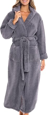 Alexander Del Rossa Womens Fluffy, Fuzzy Robe for Women,Womens Long Hooded Robes, Plus Size