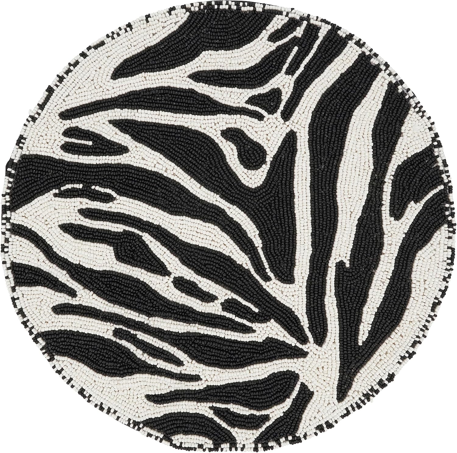 Saro Lifestyle Wild Stripes Beaded Zebra Placemat (Set of 4), Black/White, 14"