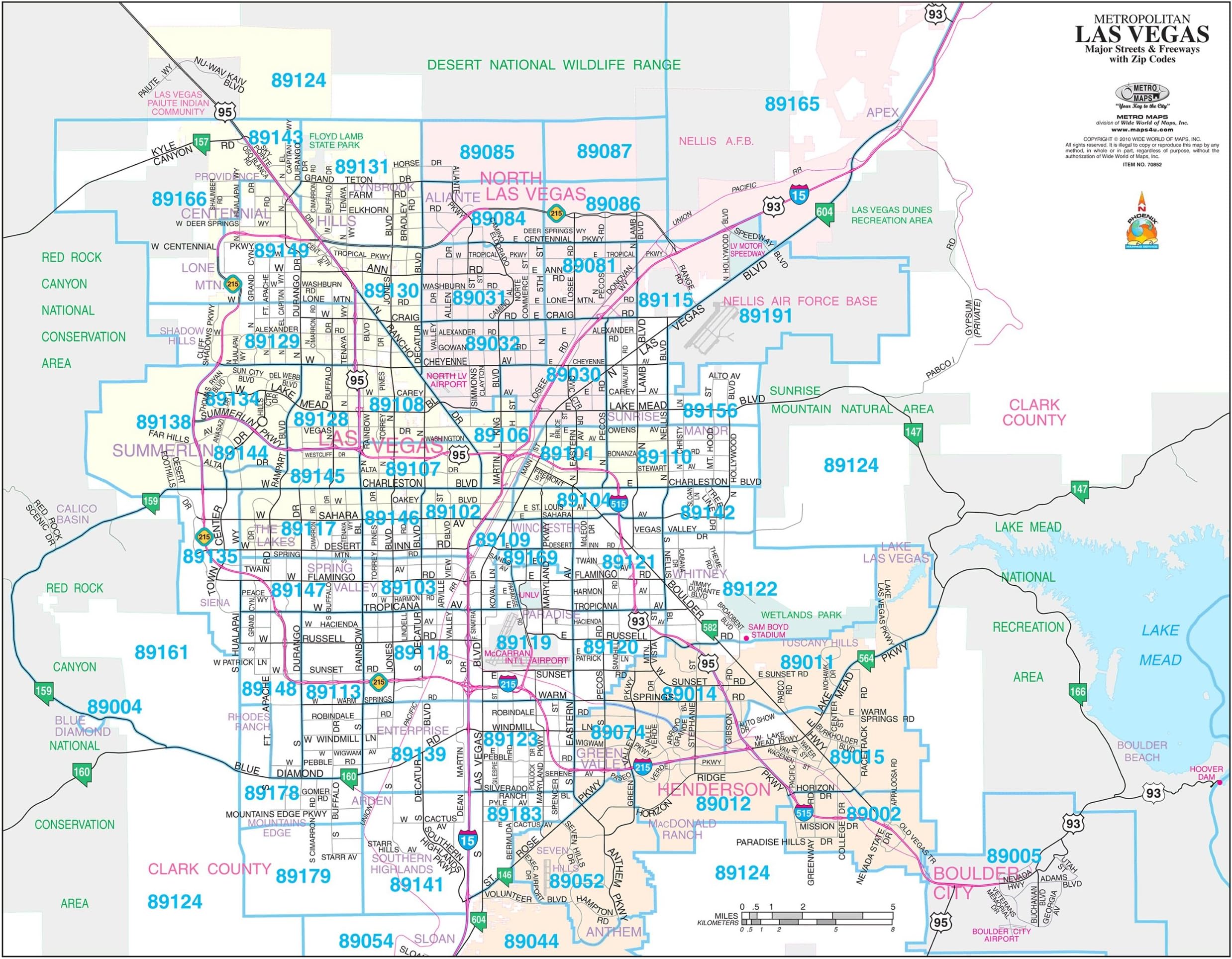 Metropolitan Las Vegas ZIP Codes Desk Map 14"×11" Size