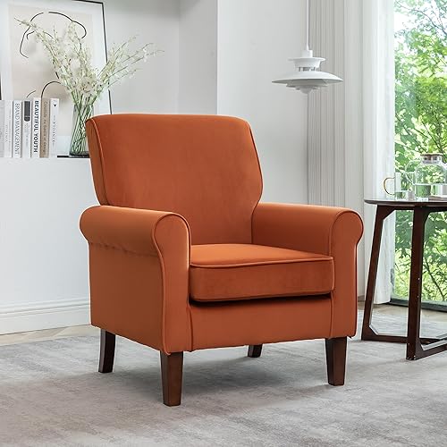 Miniatura 11 de Sillón clásico con marco de madera de abedul y cómodos reposabrazos enrollados, sillones para sala de estar, dormitorio y decoración de oficina,