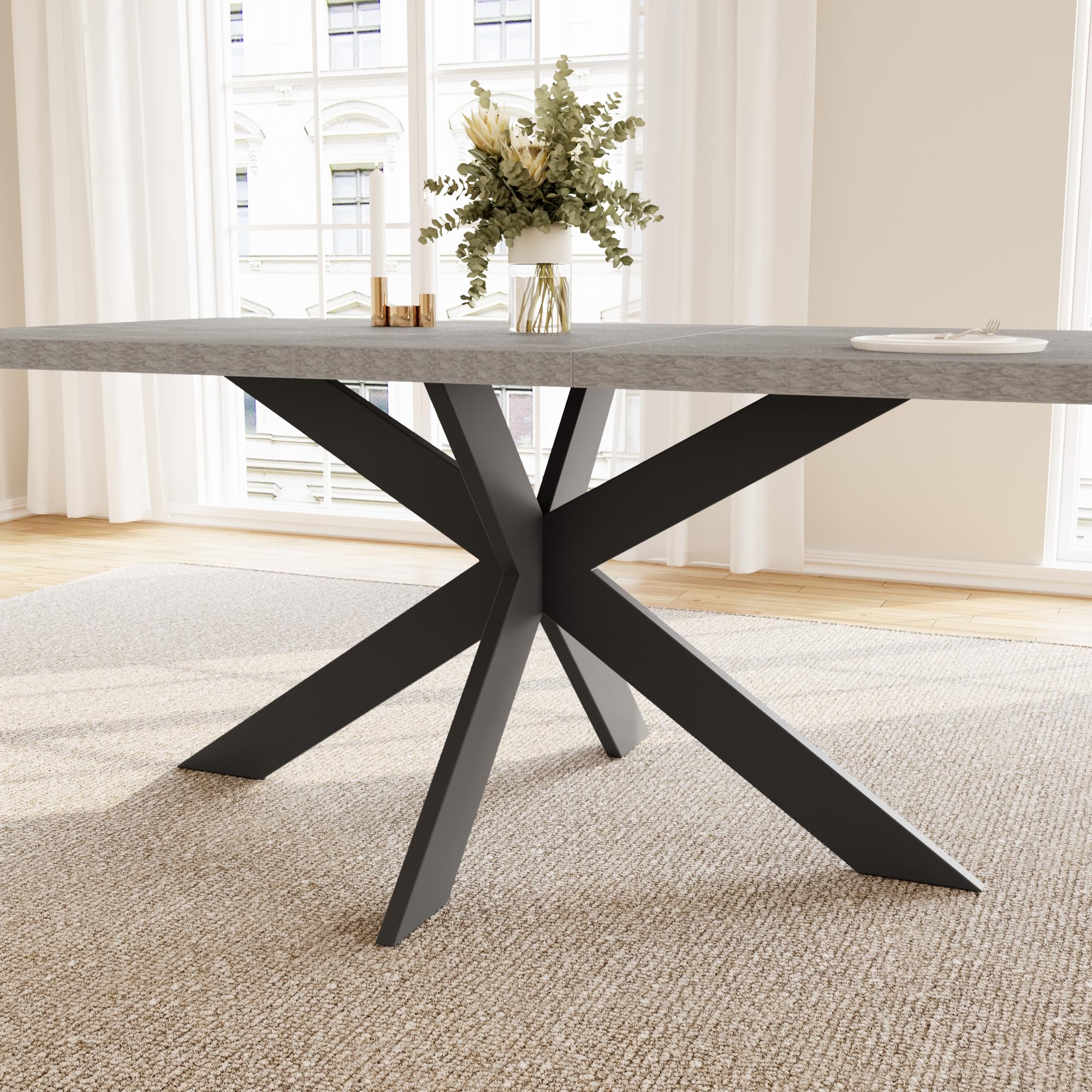 JIEXI Ensembles de salle à manger pour 4-6 personnes, table à manger extensible avec chaises, table moderne en bois MDF gris, adaptée pour le salon, la cuisine, les réunions avec beaucoup de personnes