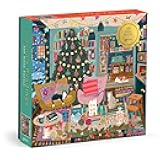 Season's Reading – 500 Piece Foil Jigsaw Puzzle Featuring Beautiful Artwork of A Cozy Christmas Bookshop Scene with Gold Foil Accents