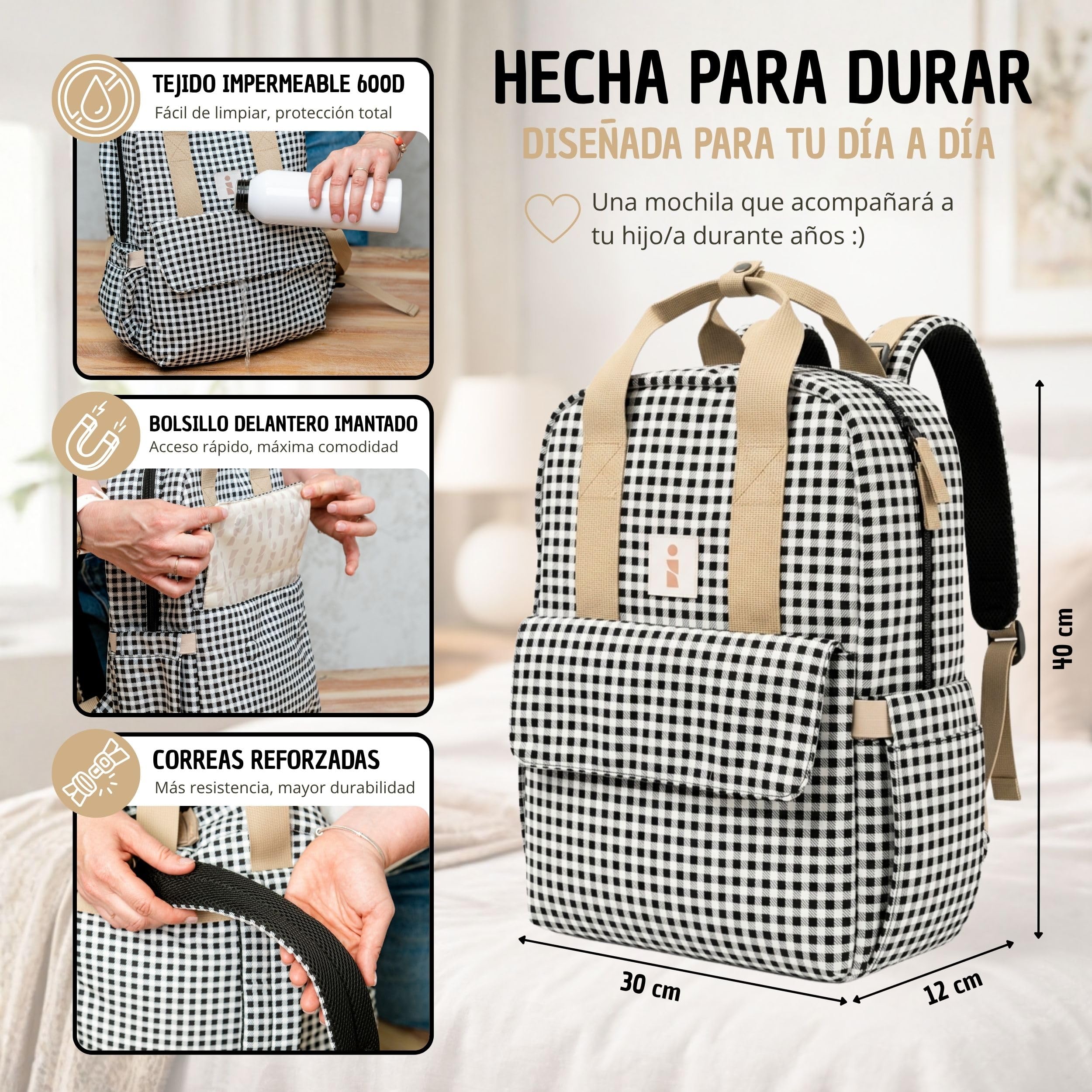Mochila carro bebe impermeable, 7 compartimentos y 9 bolsillos, Organización rápida para paseos y viajes, Ideal para mamá y papá, Mochila pañales con cambiador.