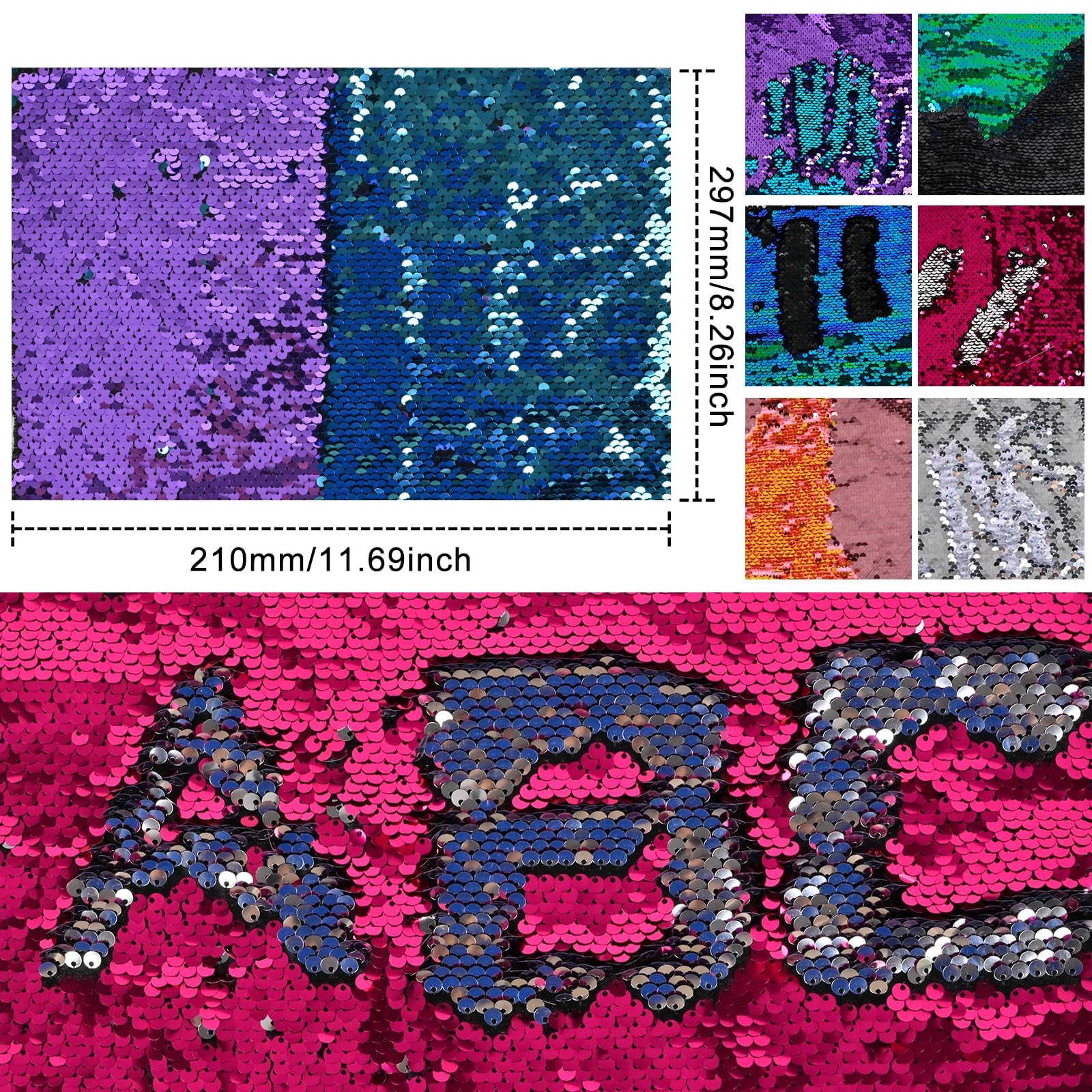 Memogizz 12pcs A4 Size One-Side Reversible Glitter Sequin Fabric, Colourful Sensory Items Stimulation Craft for Kids, Hobby Craft Fabric Sheets (A4 Size Silver) - Image 2