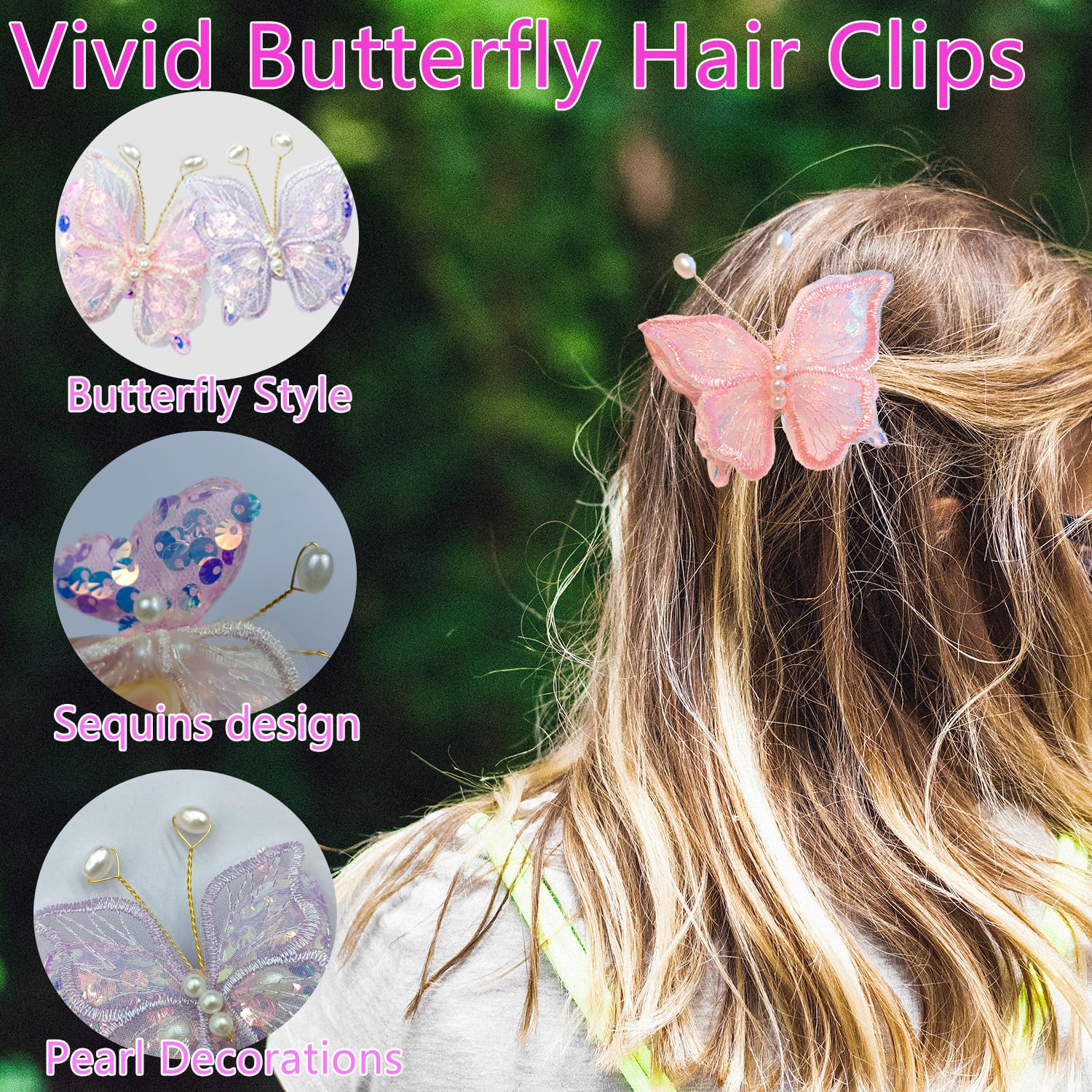 UHMC Butterfly Hair Clips, 2 Pairs Blue Butterfly Hair Clips, Girls Hair Accessories Kids Barrettes, Hair Accessories Gifts for Girls and Kids (Purple & Pink) - Image 3