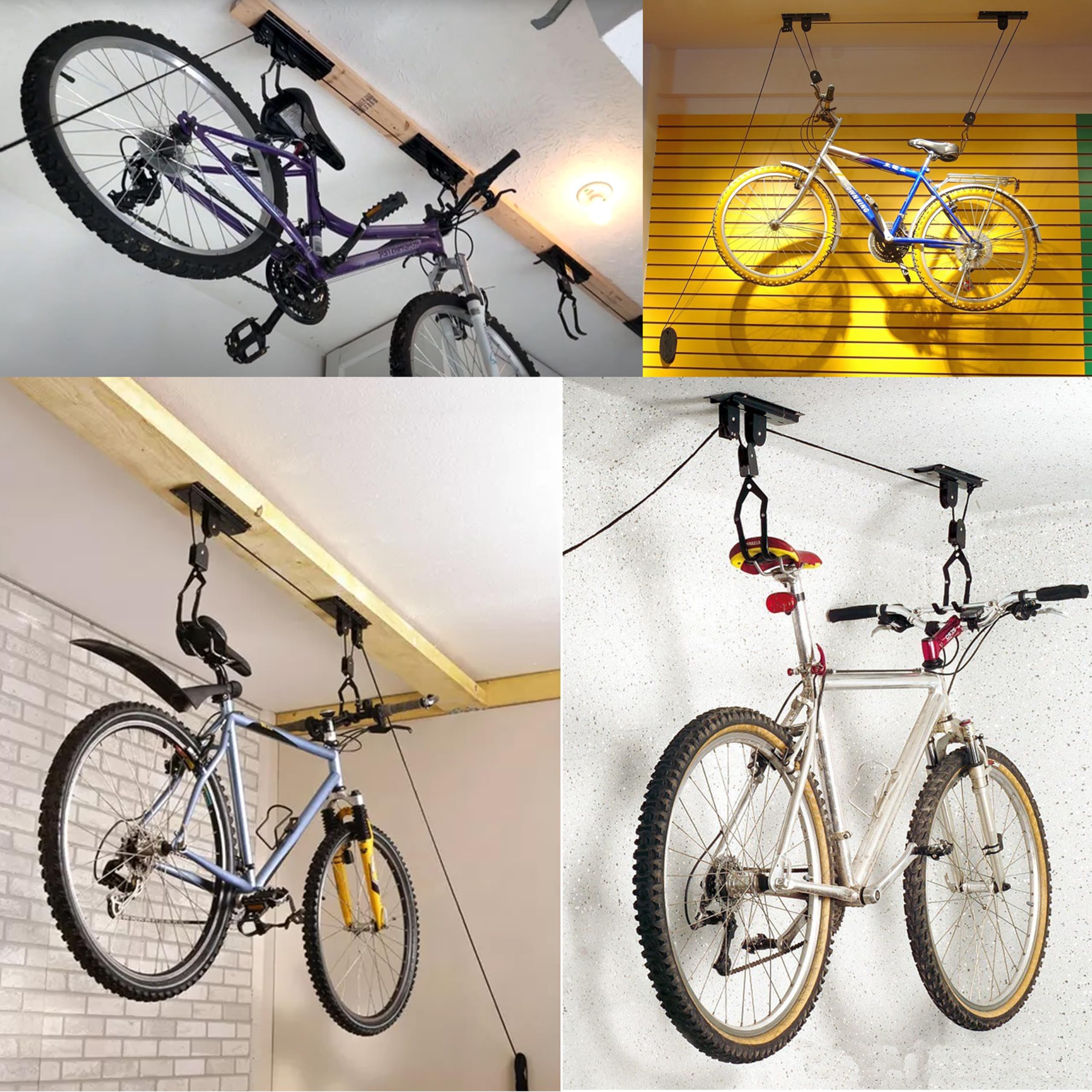 Retoo Elevador de Bicicleta, Soporte Bicicleta Suspensión, Capacidad de Carga 20 kg, Montaje en Techo, Almacenamiento de Garaje, Portabicicletas, Adultos, Longitud de la Cuerda 15m, Negro